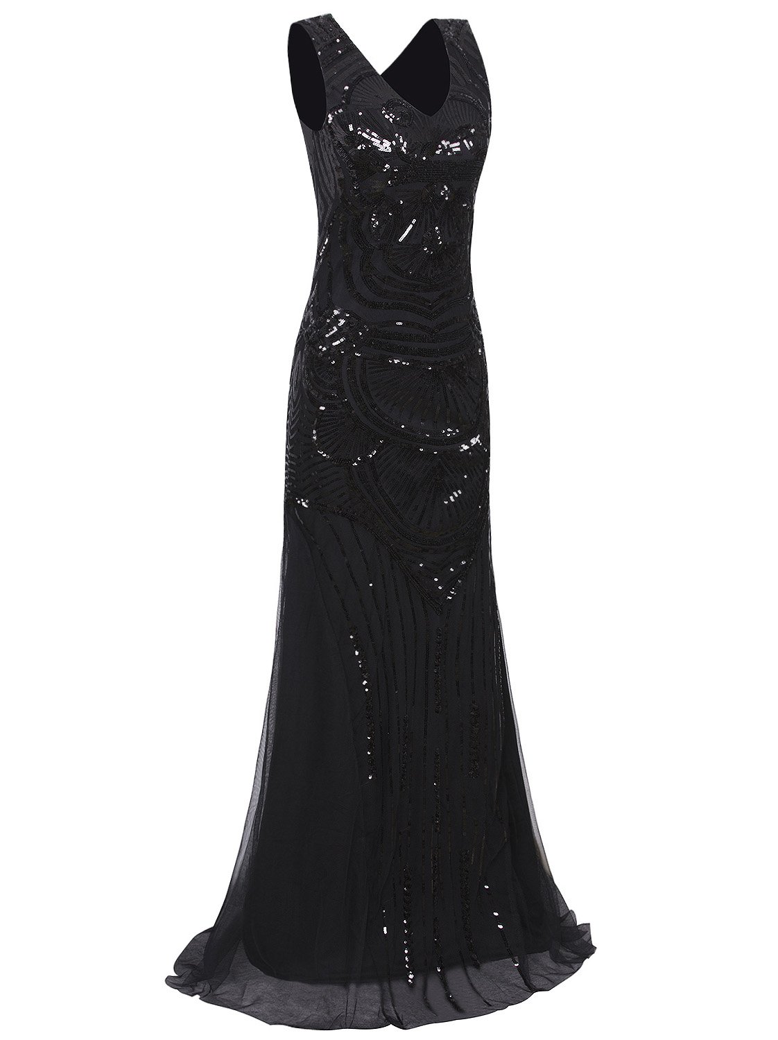 Vijiv 1920s Long Maxi Prom Gowns Sequin Mermaid Bridesmaid Formal Evening Dress - Vintage Inspired Flapper Dress for Wedding, Party & Special Occasions