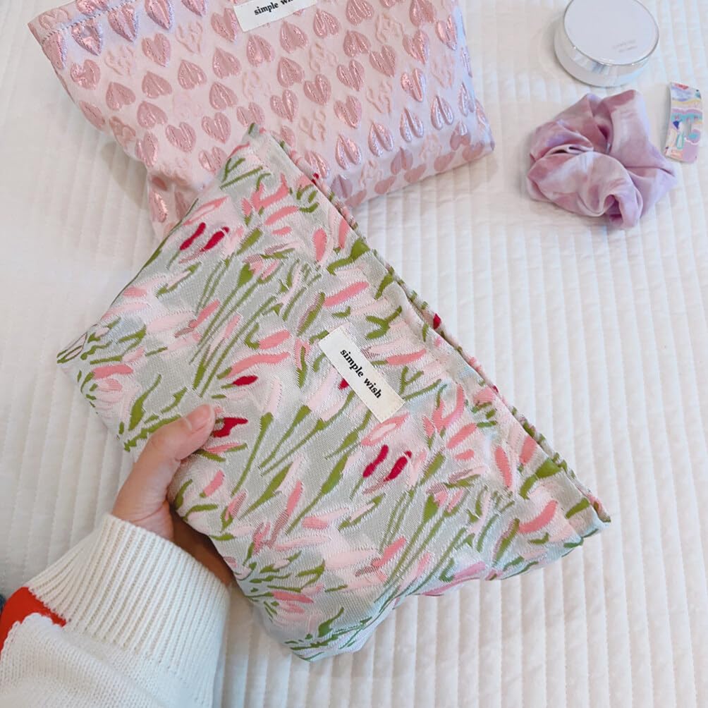 EXCLUZO Aesthetic Canvas Makeup Bag - Waterproof Cosmetic Organizer with Zipper, Travel Toiletry Pouch for Women | Perfect for Period Kit, Skincare Storage, Bathroom Shower Essentials & Pencil Case - Ideal for Travel, Gym, and Daily Use