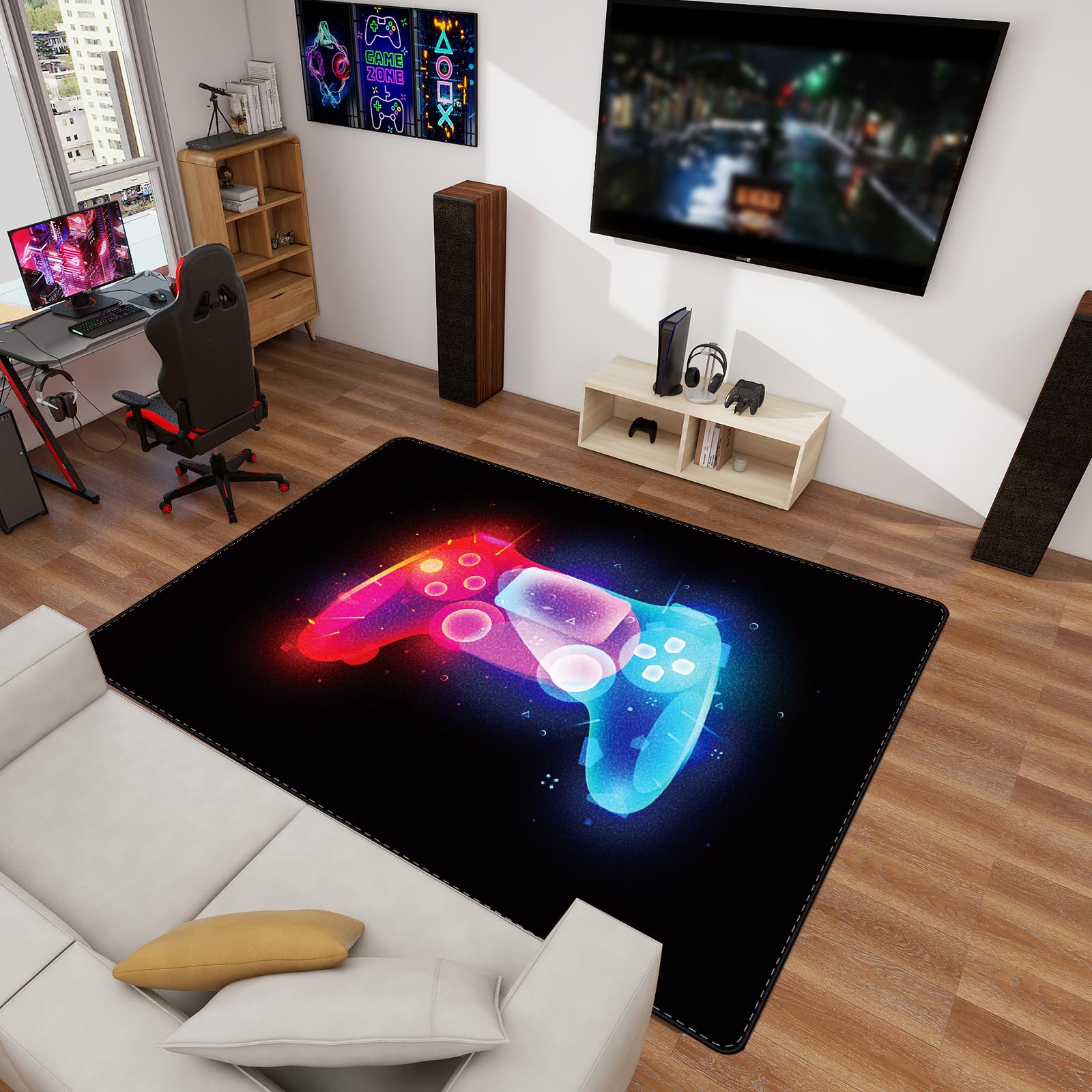 59x39in Large 3D Controller Gaming Rug - Non-Slip Game Room Carpet for Boys, Girls & Teens - Perfect for Bedroom, Living Room & Playroom Decor - Gamer Gift Idea
