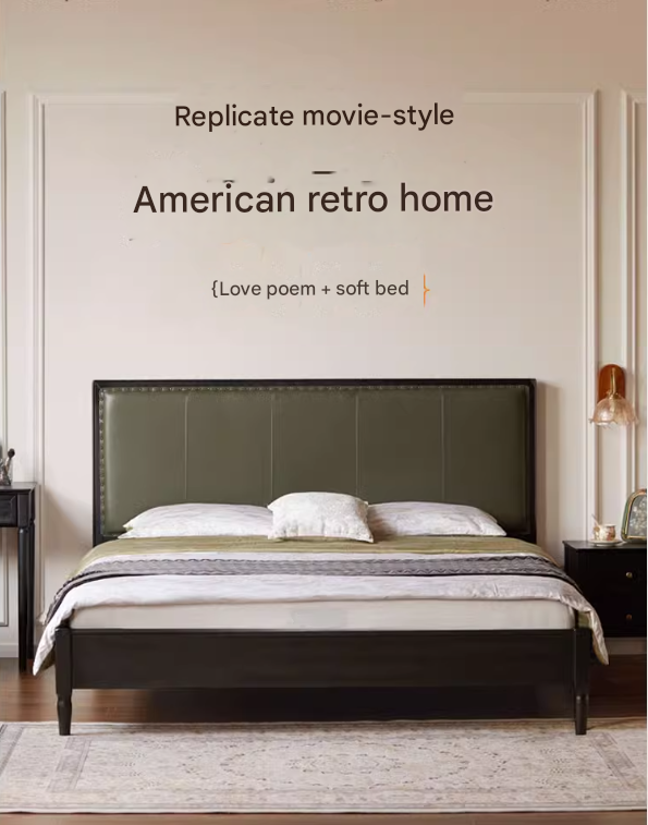 Solid Oak Wood American Soft Back Bed - Durable & Stylish Bed Frame for Bedroom, Guest Room, or Master Suite