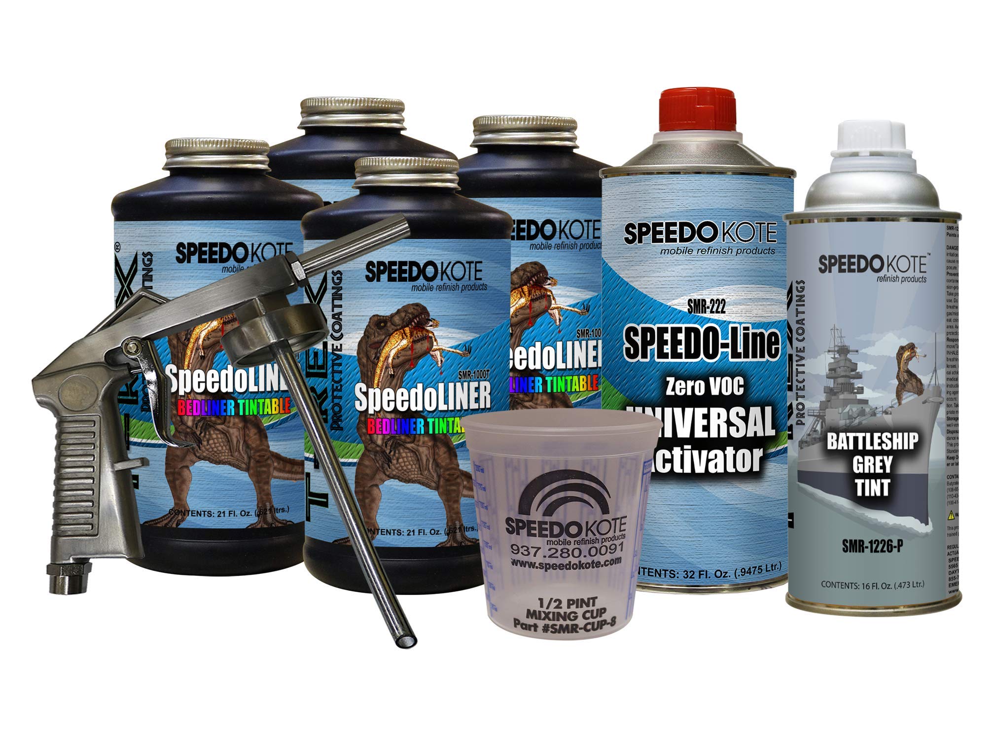 Speedokote T-Rex Battleship Grey Truck Bed Liner Kit - 4 Quart (SMR-1000BG-K4) with Free Spray Gun & Measuring Cup | Durable DIY Protective Coating for Pickup Trucks, Trailers & Off-Road Vehicles