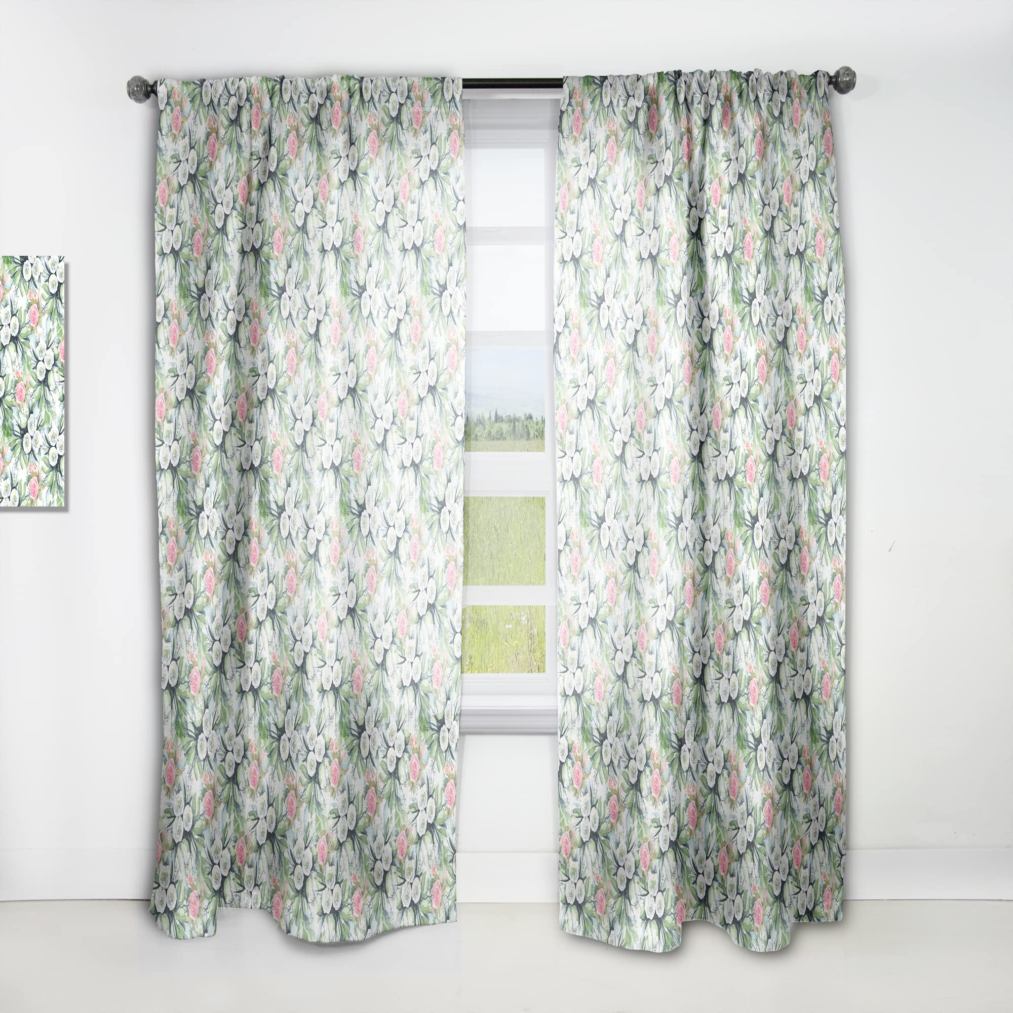 Blue Purple White Abstract Floral Pattern Thermal Insulated Curtains - Single Panel 52x120 - Elegant Window Treatments for Bedroom & Living Room - Perfect for Home Decor, Light Blocking & Energy Saving