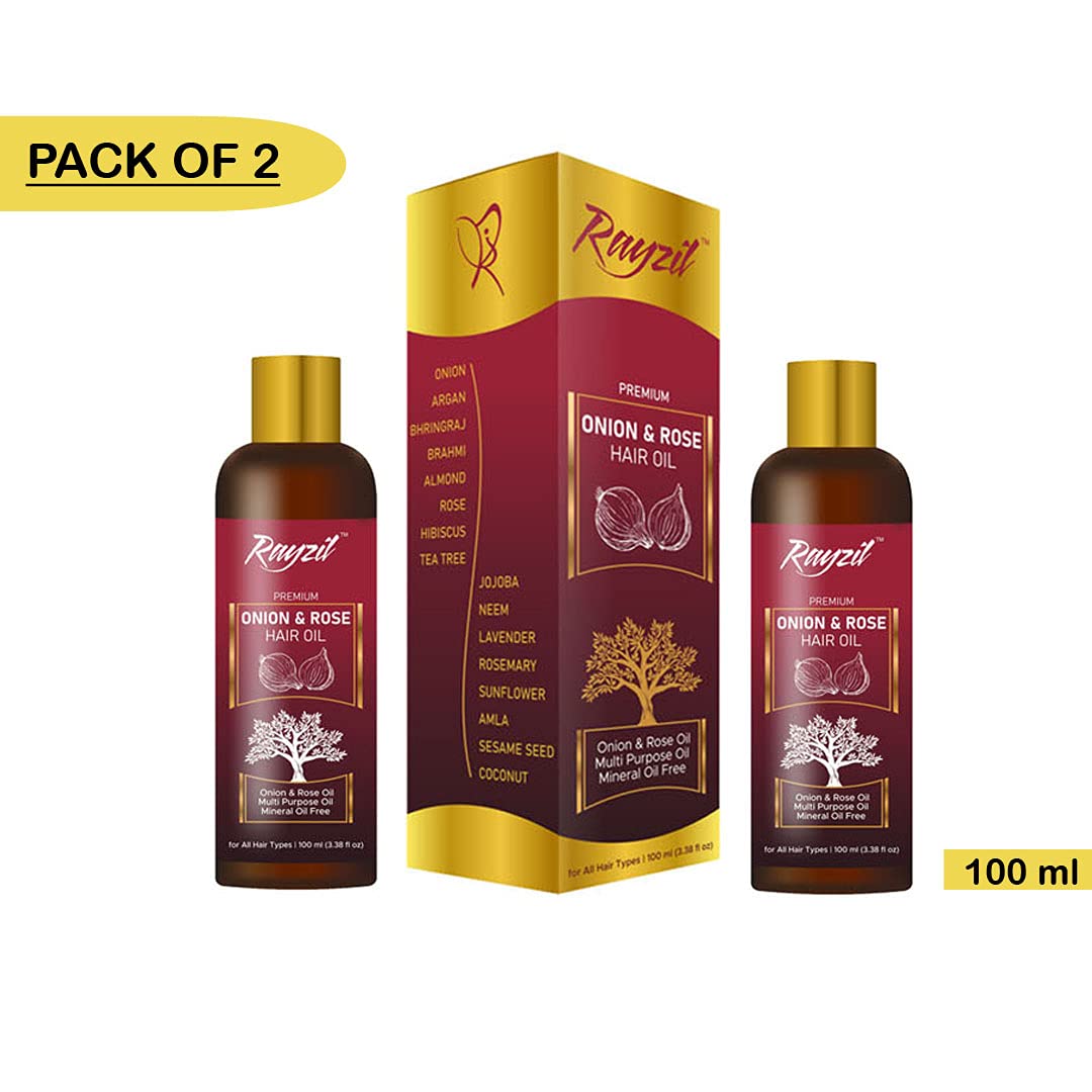 Organic Onion Hair Oil for Hair Growth & Thickness - 100ml (Pack of 2) - Natural Treatment for Dry, Damaged Hair - Use for Daily Scalp Massage & Overnight Hair Care