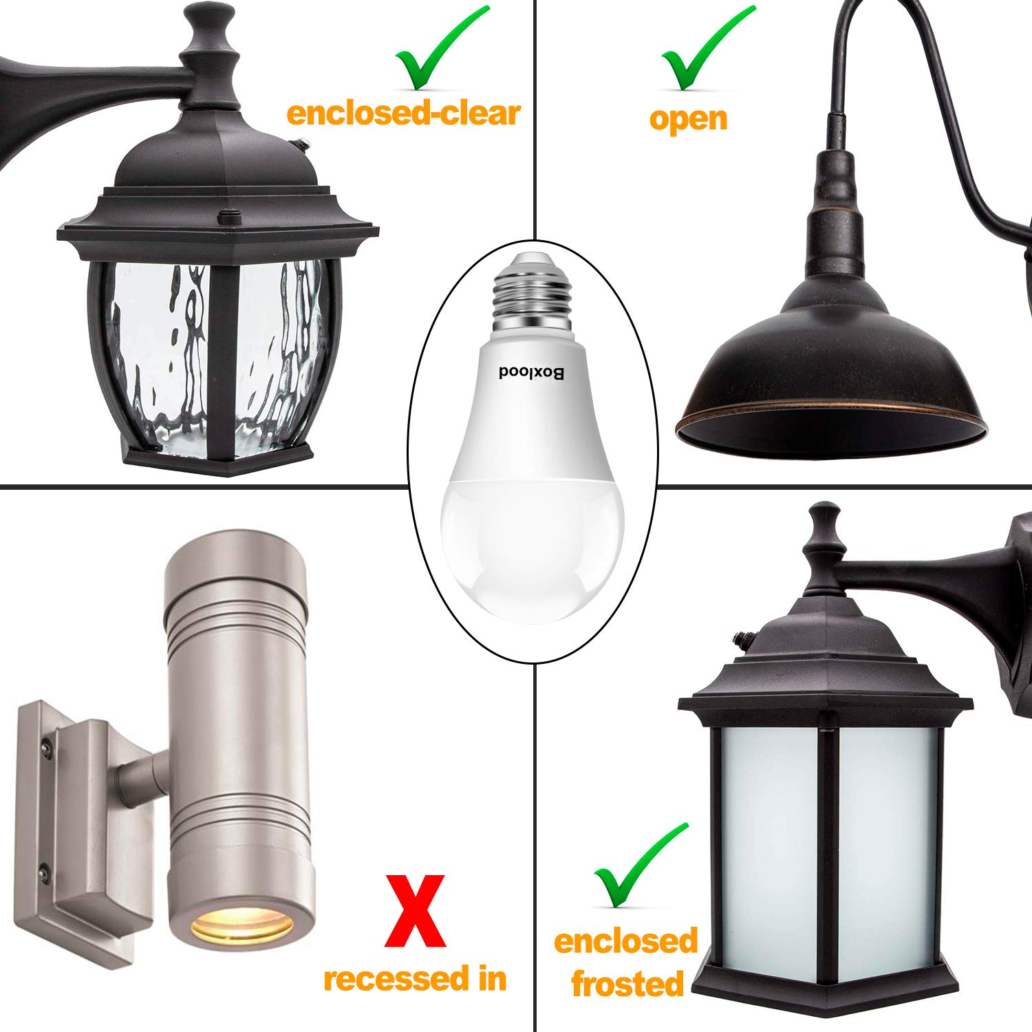 Boxlood Dusk to Dawn LED Light Bulbs with Built-in Light Sensor - 9W 6000K Cool White (60W Equivalent) - A19 E26 Base - Auto On/Off for Indoor & Outdoor Use - Perfect for Porches, Garages, and Security Lighting (2 Pack)