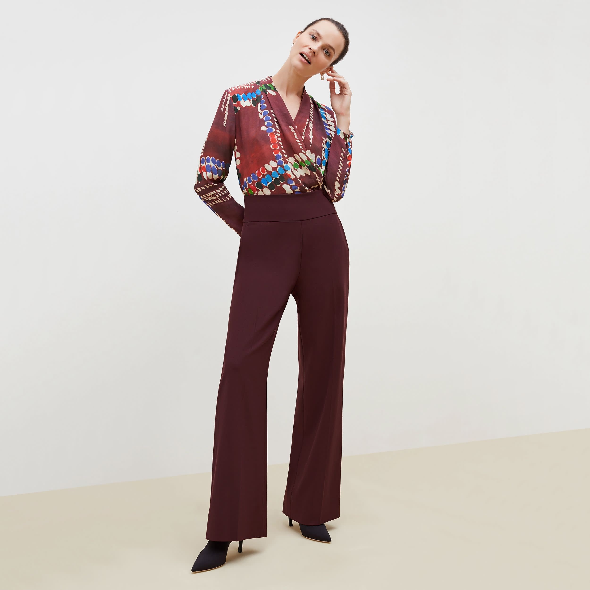 Hadley Pant - Sharkskin Garnet Color Women's Trousers for Office & Business Casual Wear