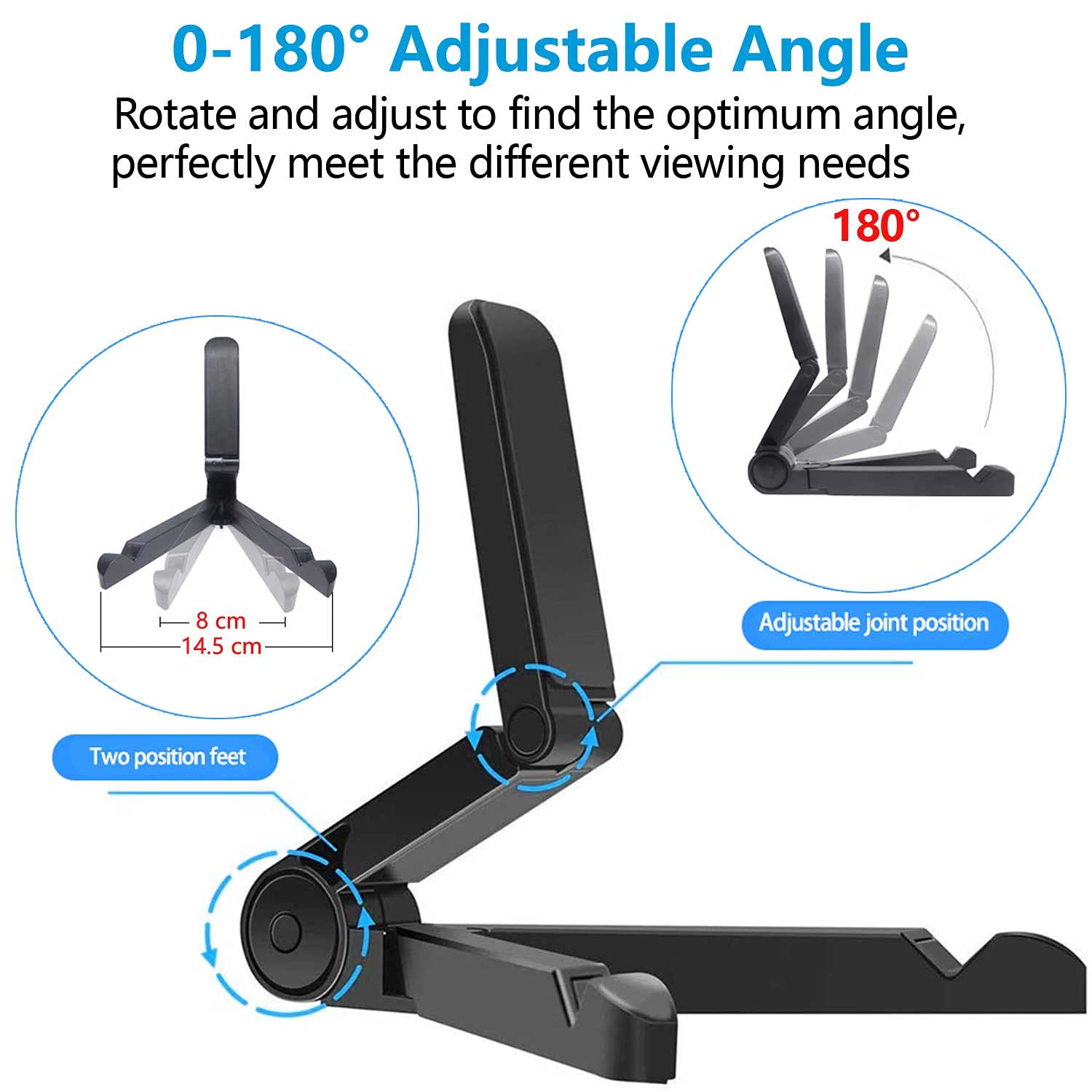 Adjustable Tablet Stand Holder for iPad, Samsung Galaxy, Kindle Fire - Portable Phone Desk Stand for iPhone 13/12/11 Pro Max - Perfect for Reading, Watching Movies & Video Calls at Home/Office/Travel