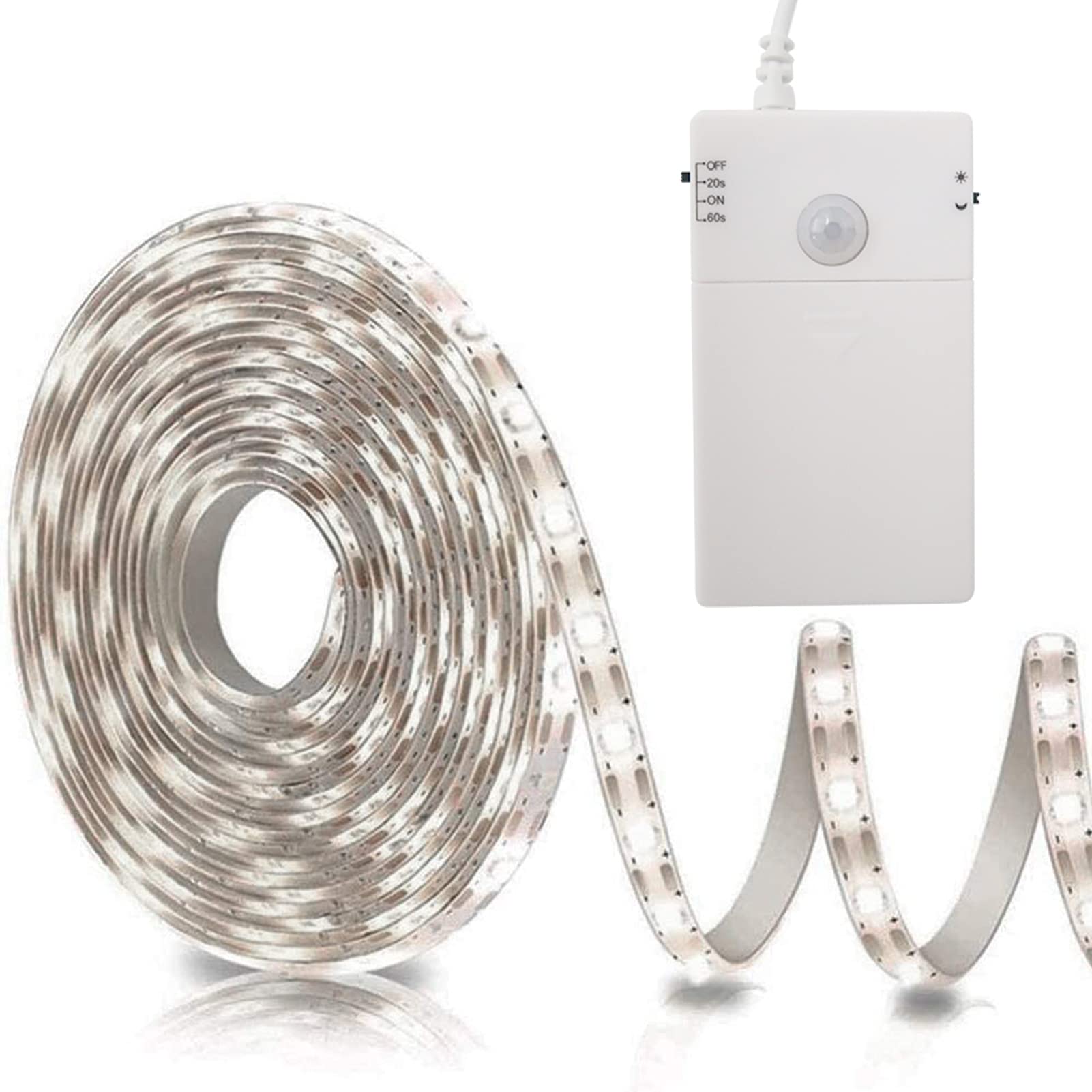 Echosari 9.8Ft 90 LED Motion Sensor Cabinet Lights - Battery Operated Strip Lighting for Kitchen, Closet, Wardrobe & Stairs - Cool White Night Sensor Safe Tape Light for Home & Office Use
