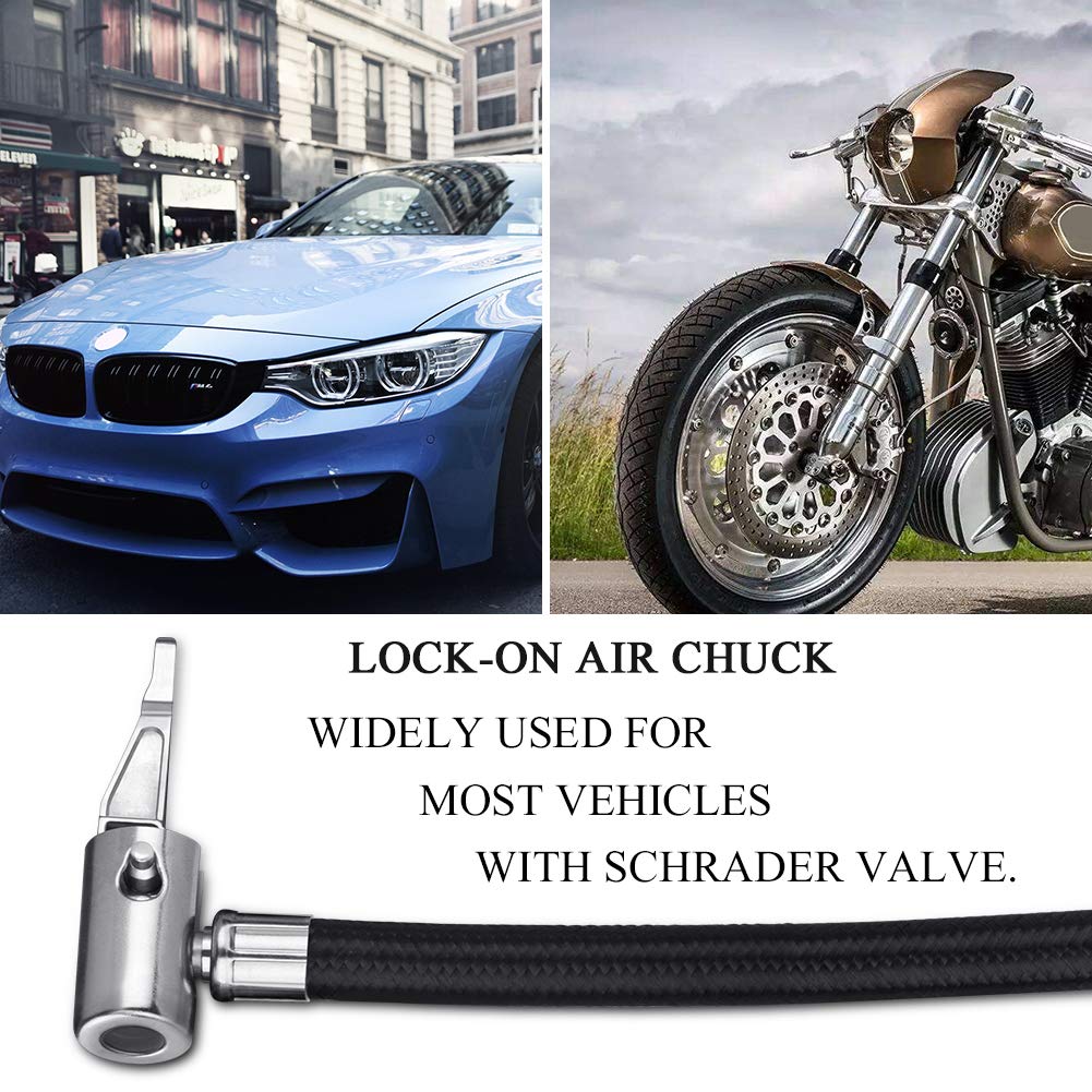 Universal Tire Inflator Hose Adapter - Twist to Lock Conversion Kit with All-Metal Air Chuck, Reinforced Hose & Schrader Valve | Perfect for Car, Truck, Bike & RV Tire Inflation at Home or Roadside