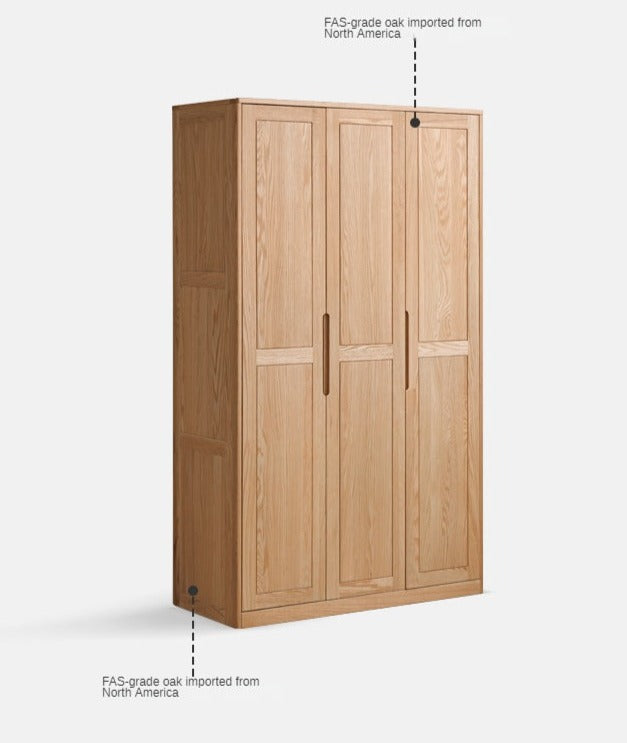 Solid Oak Wood Narrow Wardrobe - Slim Space-Saving Closet for Bedroom, Hallway, or Small Apartment