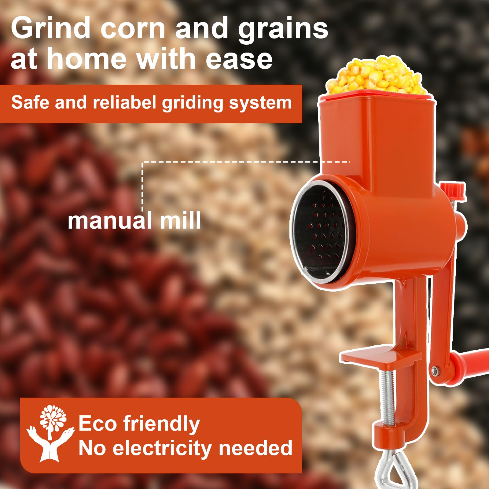 **Hand Crank Grain Grinder - Rustproof Aluminum Corn Mill, Multifunctional Manual Grain Crusher for Wheat, Spices, Nuts, Rice, Soybeans & Pepper - Perfect for Home Baking, Camping & Emergency Food Prep**