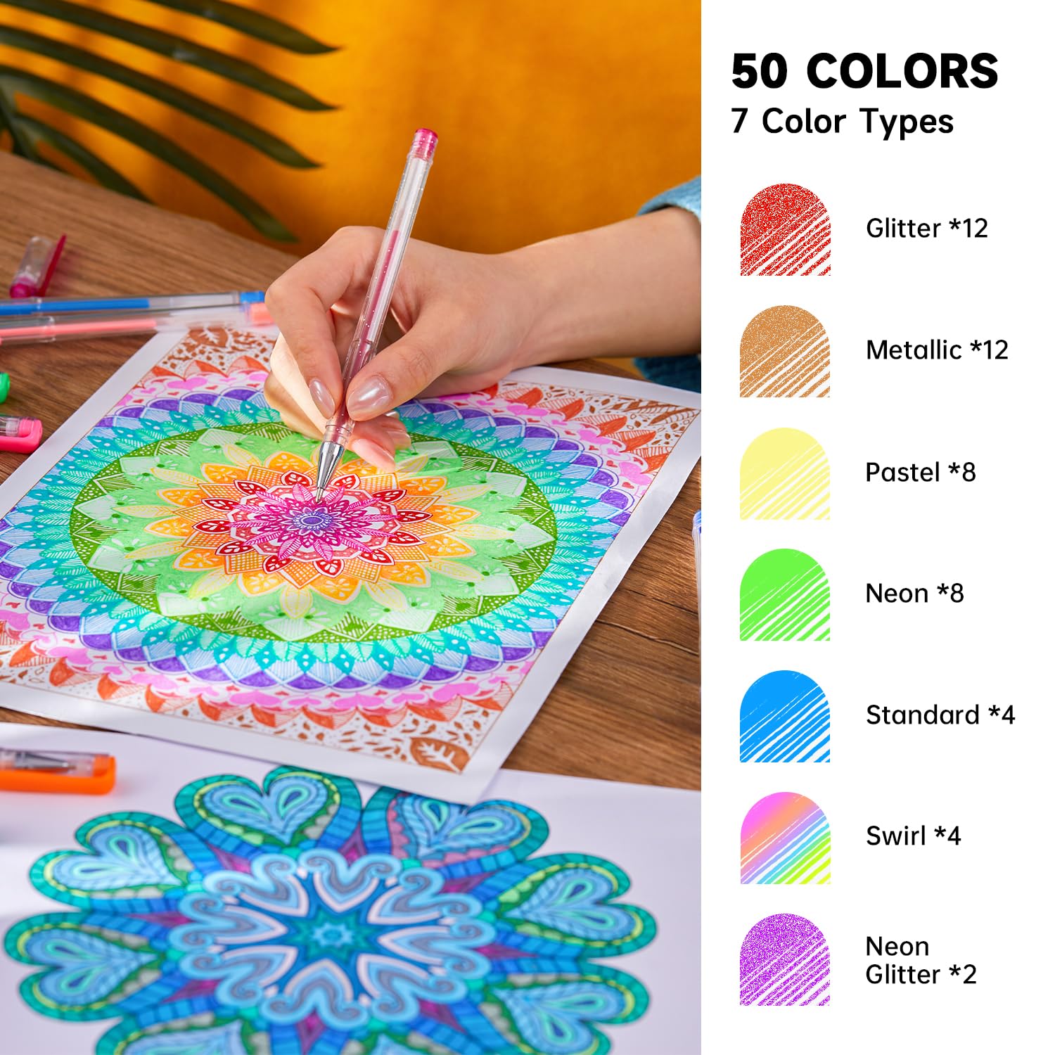 100 Pack Gel Pens Set - 50 Vibrant Colors with 50 Refills for Adult Coloring Books, Drawing, Doodling & Art Projects | Perfect for Bullet Journaling, Note Taking, Scrapbooking & DIY Crafts