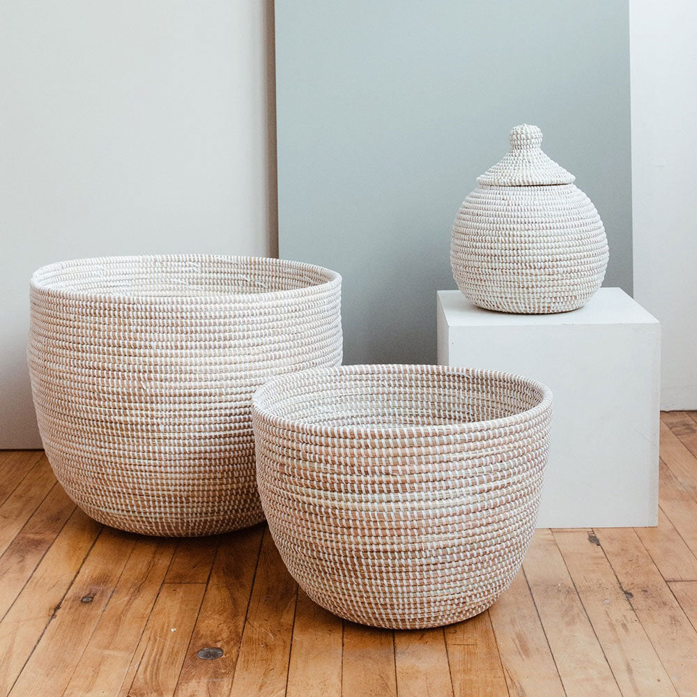 Premium White Deep Nesting Basket Set - Stackable Storage Organizer for Home, Kitchen, Bathroom & Office Organization
