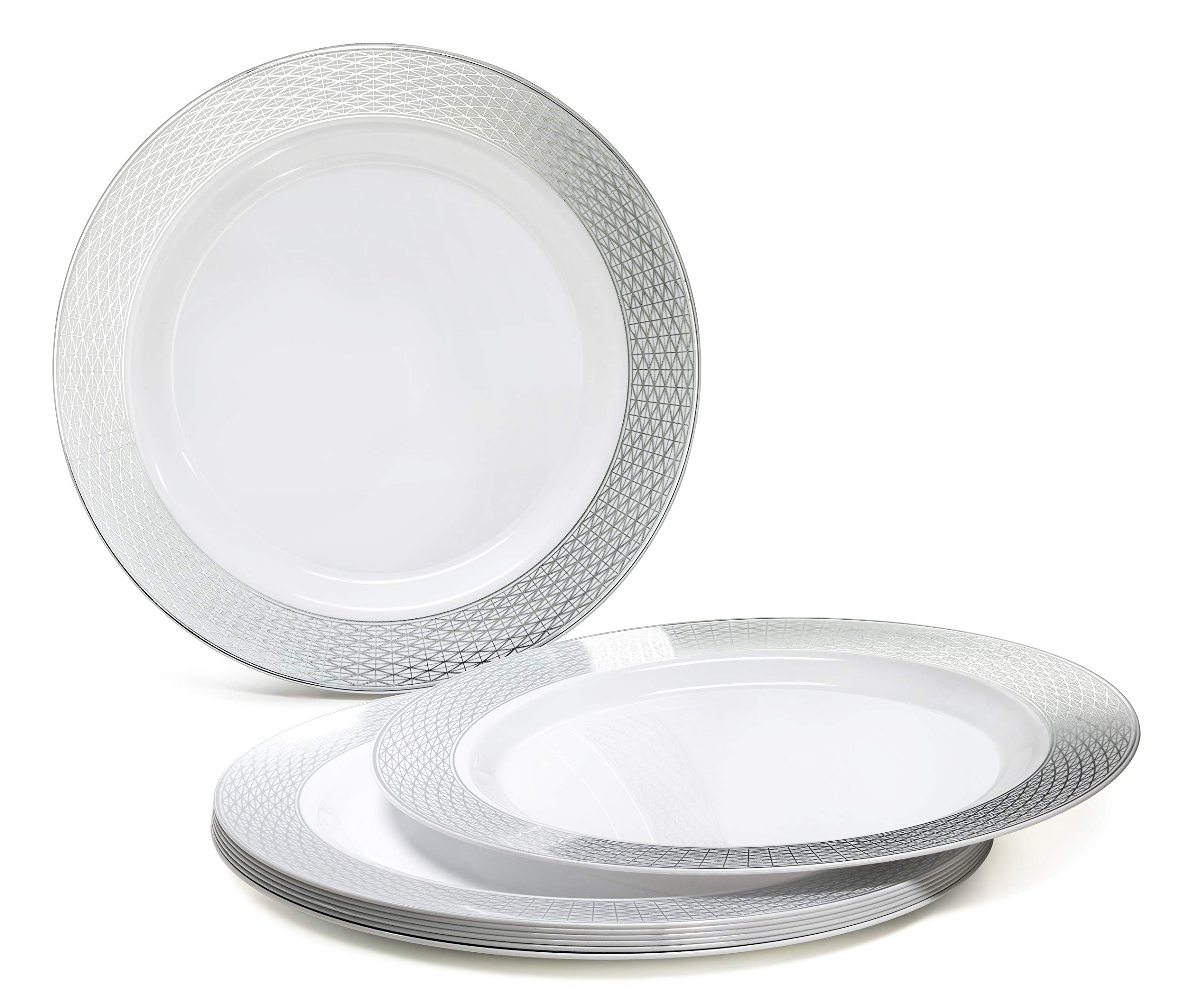 960-Piece Heavyweight Disposable Wedding Plate Set - 120 x 10.5'' Dinner Plates, 120 x 7.5'' Dessert Plates, Silverware, Cups & Linen-Like Napkins (Diamond White & Silver) - Perfect for Weddings, Parties, Catering & Large Gatherings