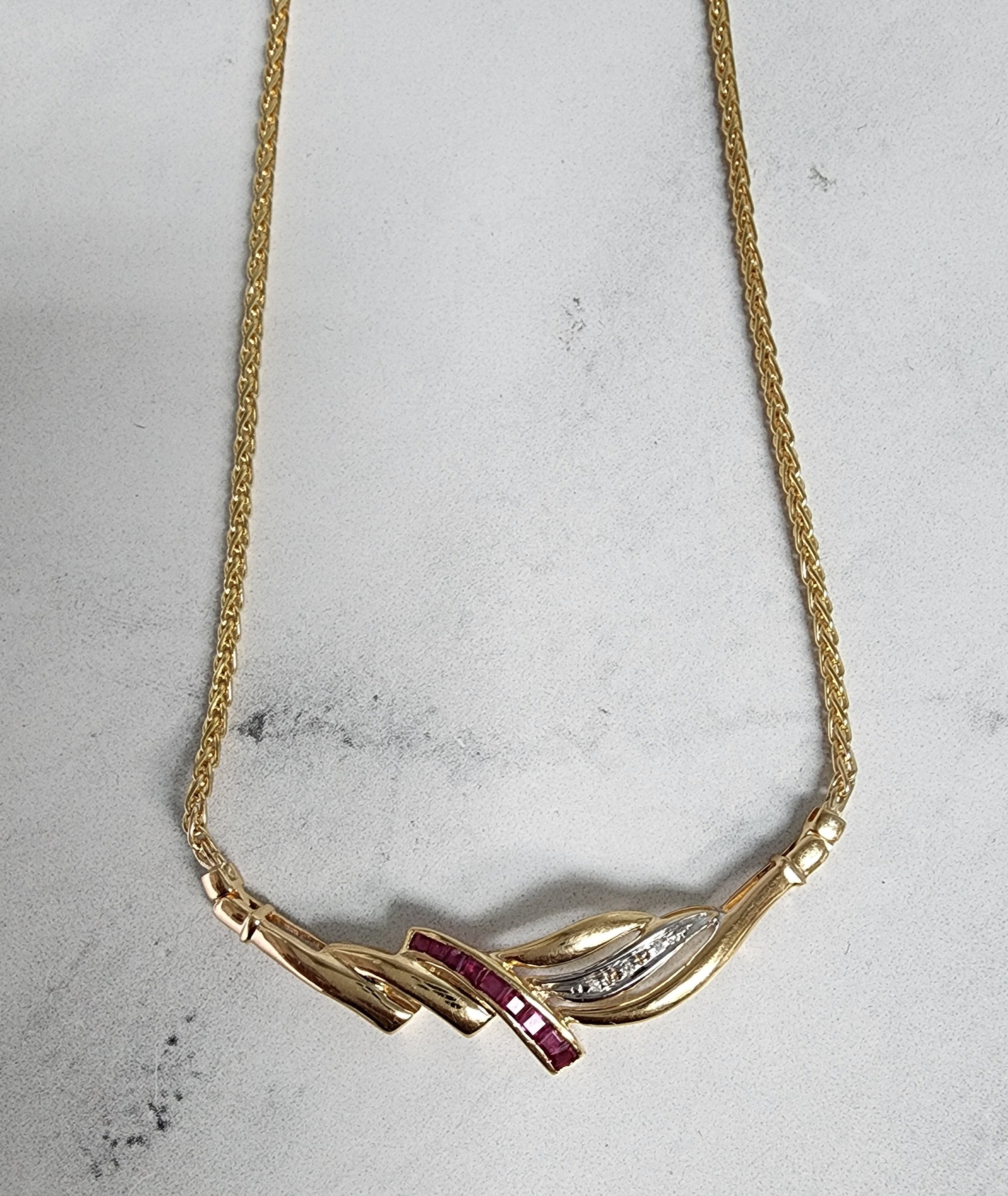 0.5 Carat Genuine Ruby & Diamond Pendant Necklace with 18K Gold Wheat Chain - Elegant Gift for Women, Perfect for Weddings, Anniversaries & Special Occasions