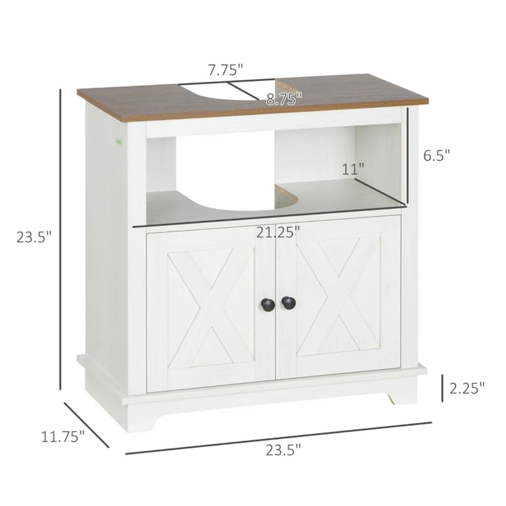 White Pedestal Sink Storage Cabinet with 2 Doors & Adjustable Shelf - Space Saving Bathroom Vanity Organizer for Towels, Toiletries & Cleaning Supplies - Perfect for Small Bathrooms, Powder Rooms & Apartment Living