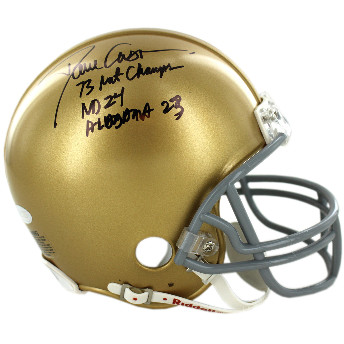 Dave Casper Autographed Notre Dame Mini Helmet with 1973 National Championship Inscription - Collectible Football Memorabilia for Fans, Man Cave Decor, and Sports Gift Ideas