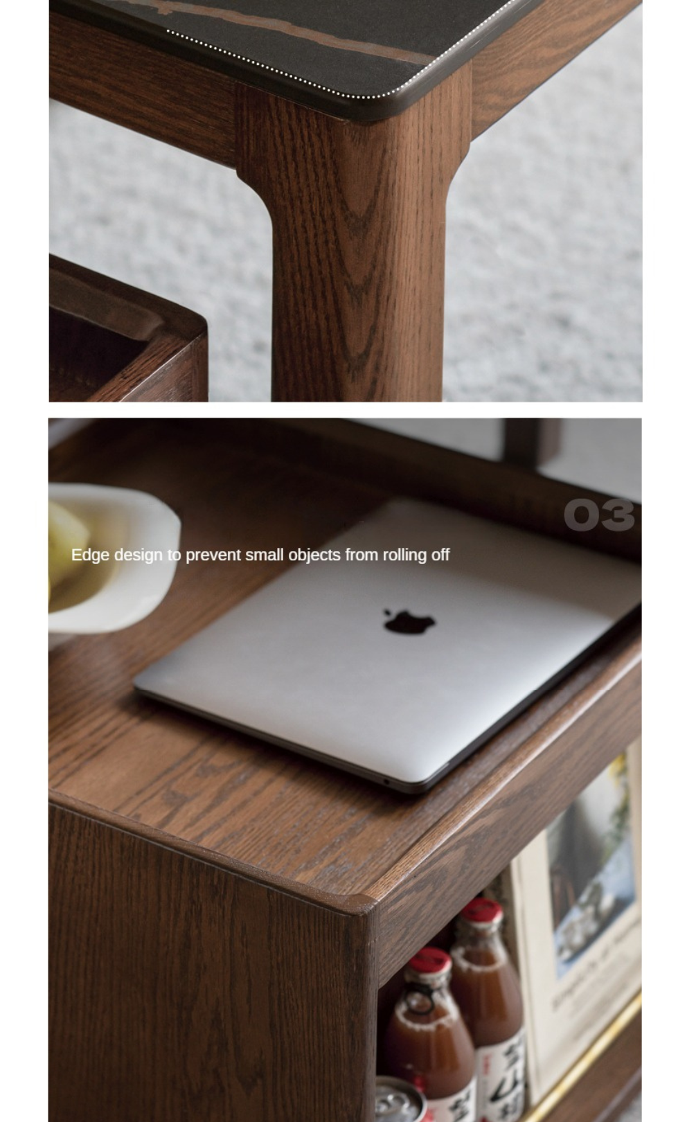 Solid Oak and Black Walnut Wood Rocking Coffee Table - Rustic Movable Side Table for Living Room, Patio, or Outdoor Use