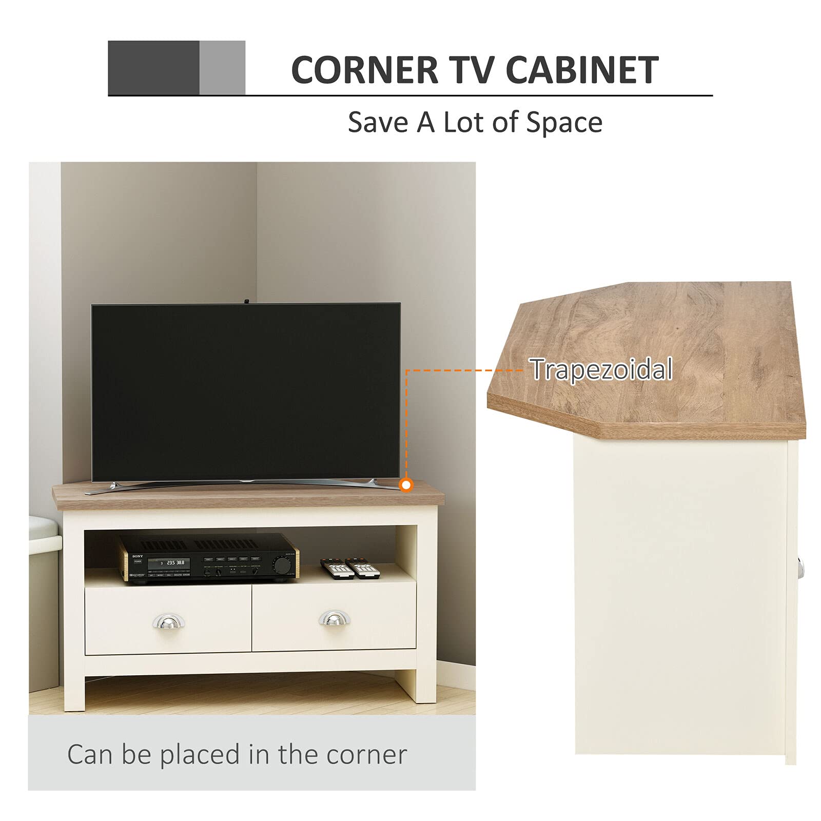 Modern TV Stand Cabinet Corner Unit for 50 Inch TVs - Sturdy Durable Design with Storage Drawers & Shelves - Perfect for Living Room, Bedroom, or Home Theater Setup