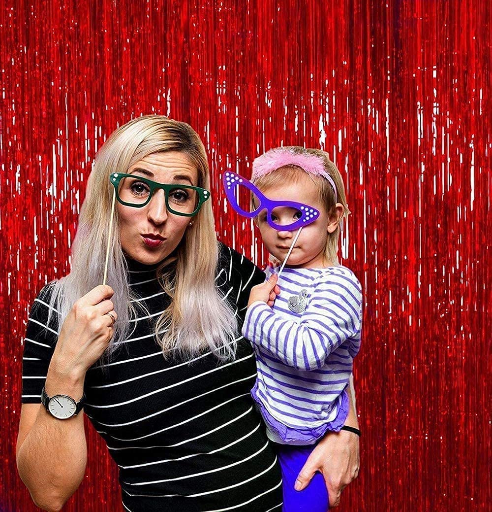 Dr. Seuss Cat in The Hat Birthday Party Decorations - Thing 1 & Thing 2 Theme - Blue & Red Fringe Foil Curtains (4 Pack) - Perfect for Baby Showers, Nurse Graduations & Themed Parties