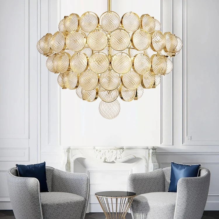 Gold Clear Glass Globe Pendant Light Fixture - Modern Hanging Chandelier for Dining Room, Kitchen Island & Bedroom Lighting