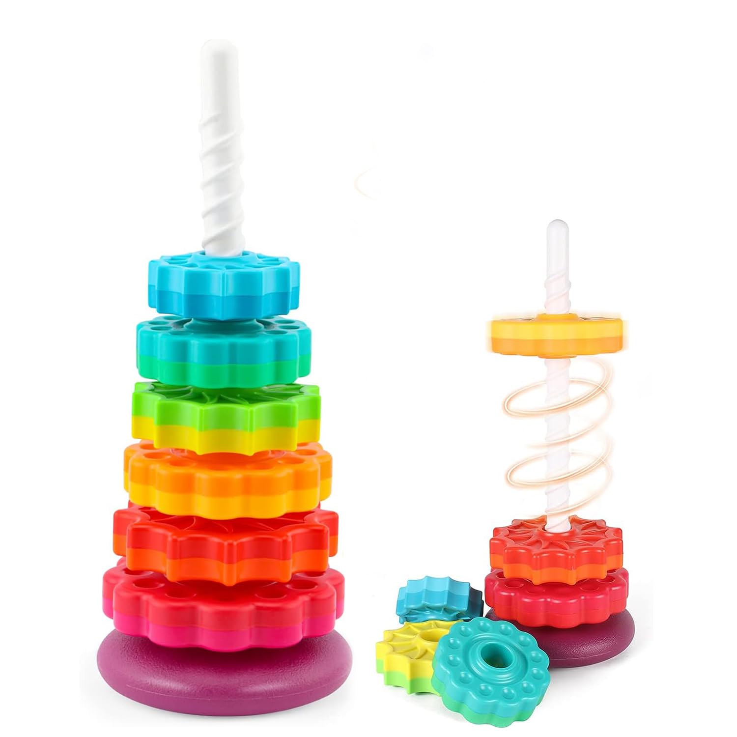 Rainbow Spinning Stacking Toys for Toddlers 1-3 Years - Montessori Sensory Learning Toys for Babies 12-36 Months - Autism Educational Toys for 1 2 3 Year Old Boys & Girls - Perfect Christmas Birthday Gift for Kids - Fun Developmental Play for Home, Daycare & Preschool