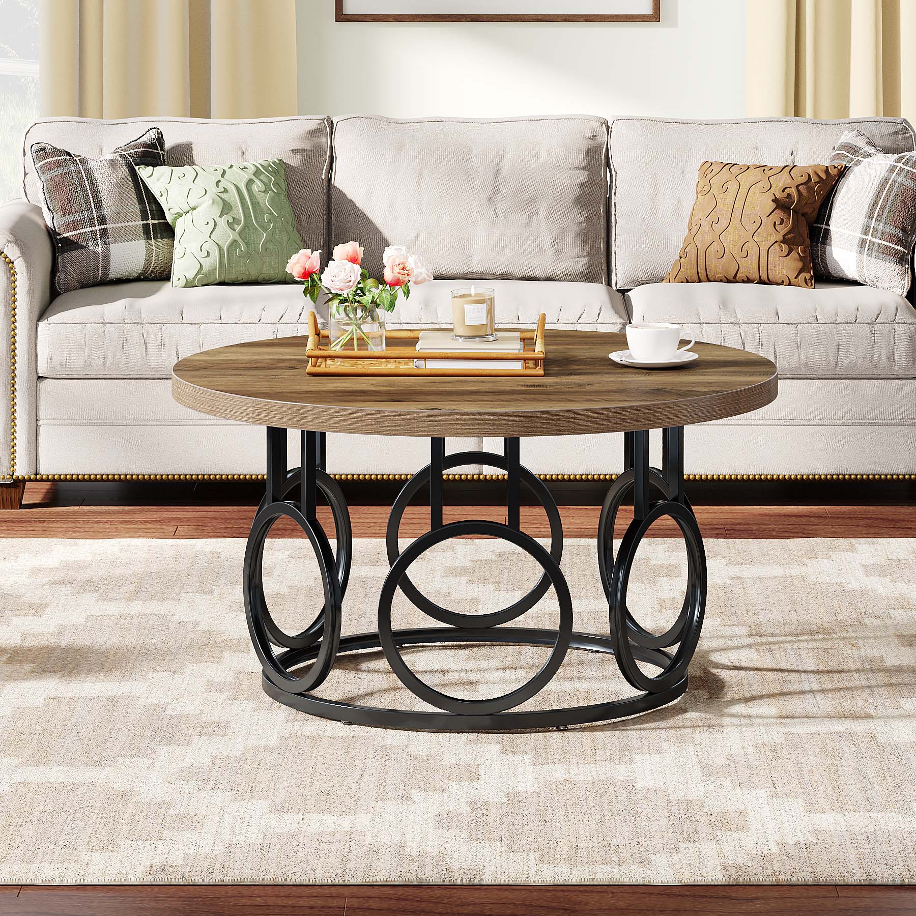 31.5 Inch Rustic Coffee Table - Farmhouse Style Center Table with Storage Shelf for Living Room, Snack Table for Small Spaces - Perfect for Home Decor & Entertaining Guests