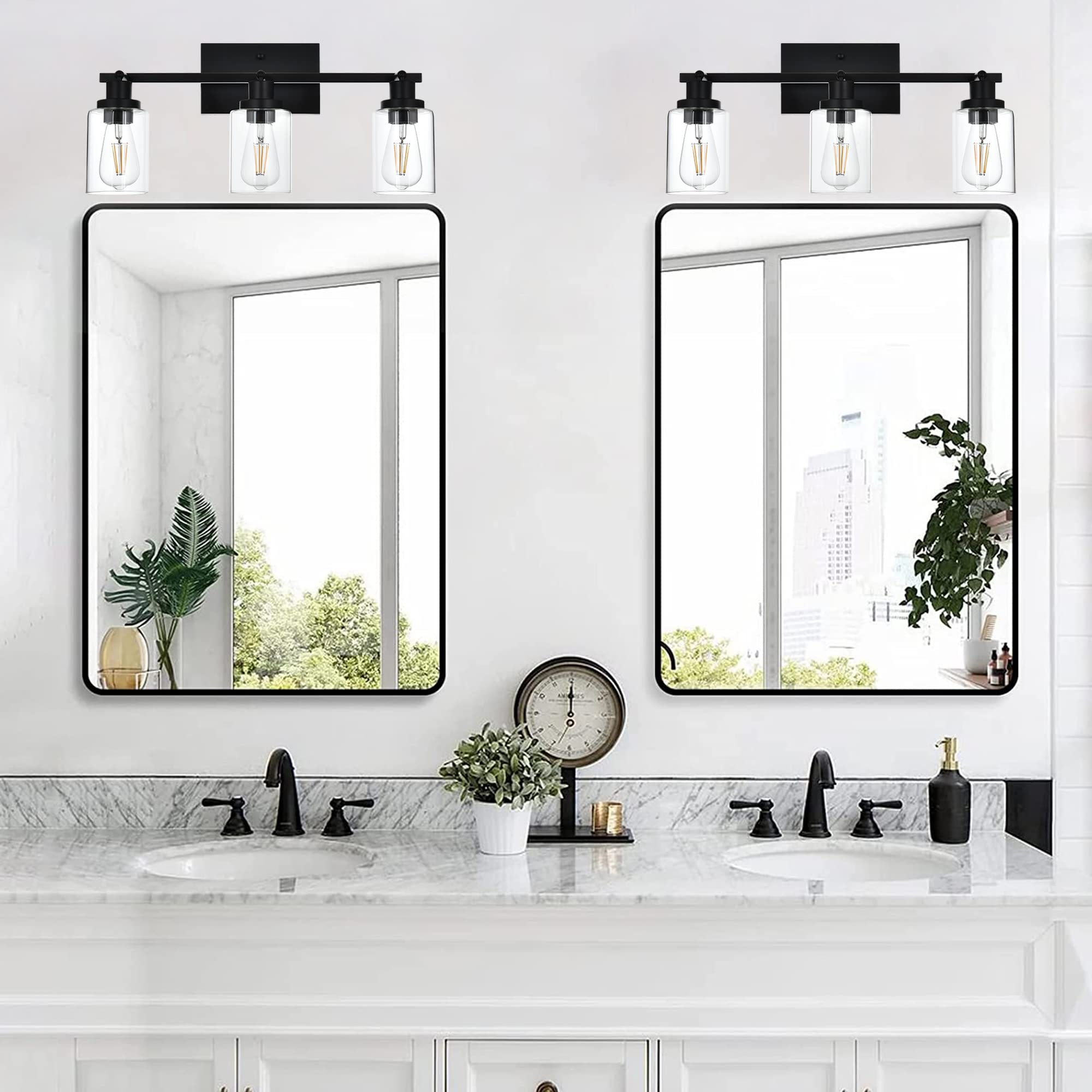 MELUCEE 3-Light Black Bathroom Vanity Lighting Fixture with Rotatable Track Heads & Clear Glass Shade - Modern Ceiling Light for Hallway, Porch, Foyer, Bathroom & Storage Areas