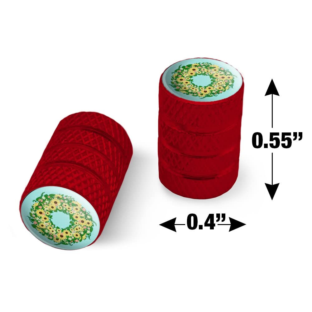 Summer Sunflower Wreath Graphics & More - Decorative Aluminum Valve Stem Caps for Motorcycle, Bicycle, Bike Tires & Wheels - Perfect for Summer Rides, Outdoor Adventures & Custom Vehicle Styling