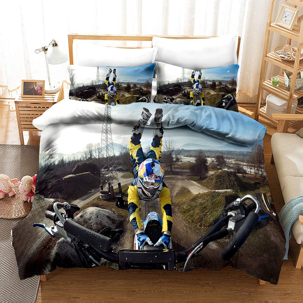 Xtreme Sports Motorcycle Bedding Set - Full Size Duvet Cover with 2 Pillowcases for Boys, Kids, Teens & Men - Soft Microfiber Motocross Racer Comforter Cover (3 Pcs) - Perfect for Racing Fans' Bedrooms & Dorm Rooms