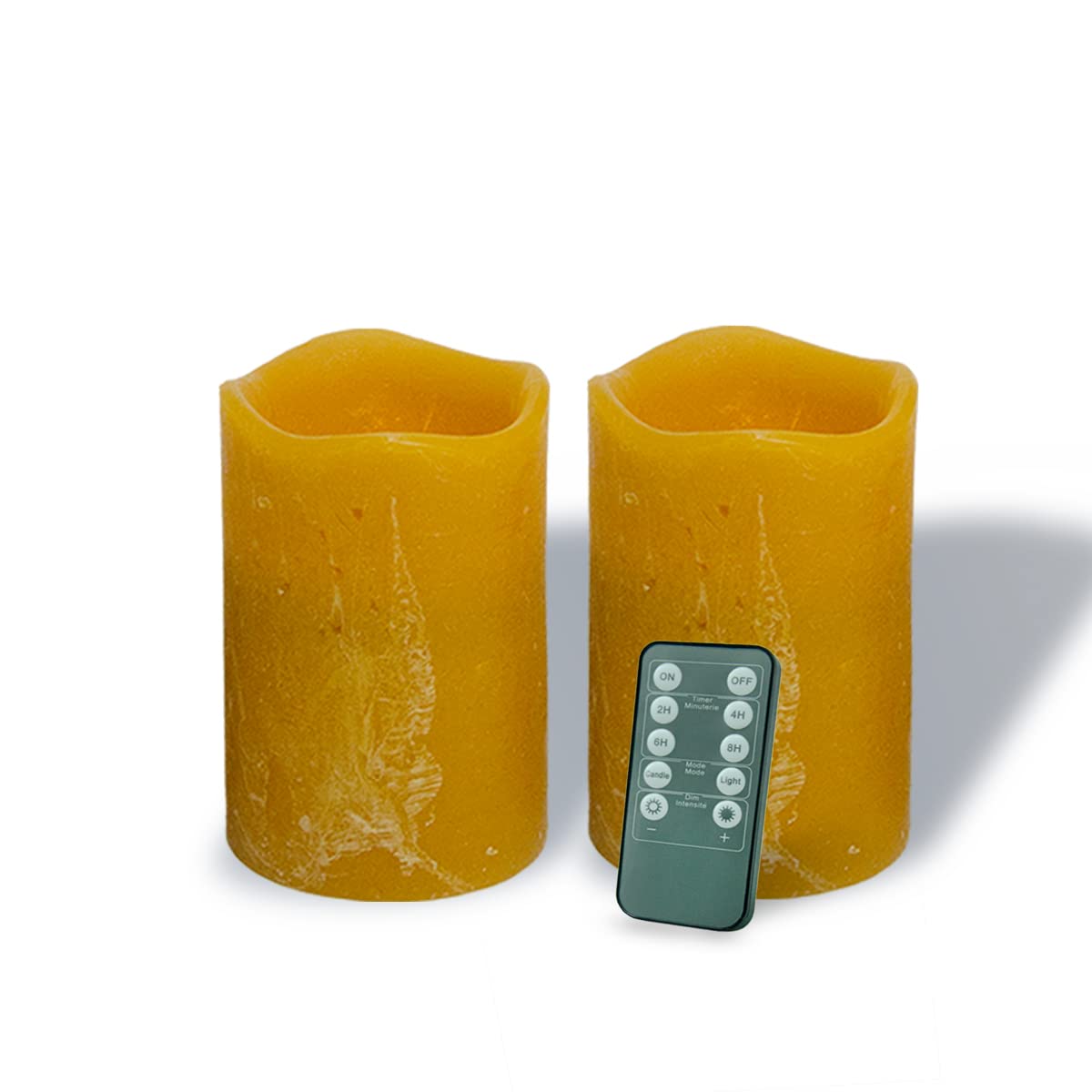 Flameless LED Pillar Candles with Remote - Real Wax Electric Fake Candles for Wedding, Christmas & Home Decor - Amber Color, 2 Pack (4