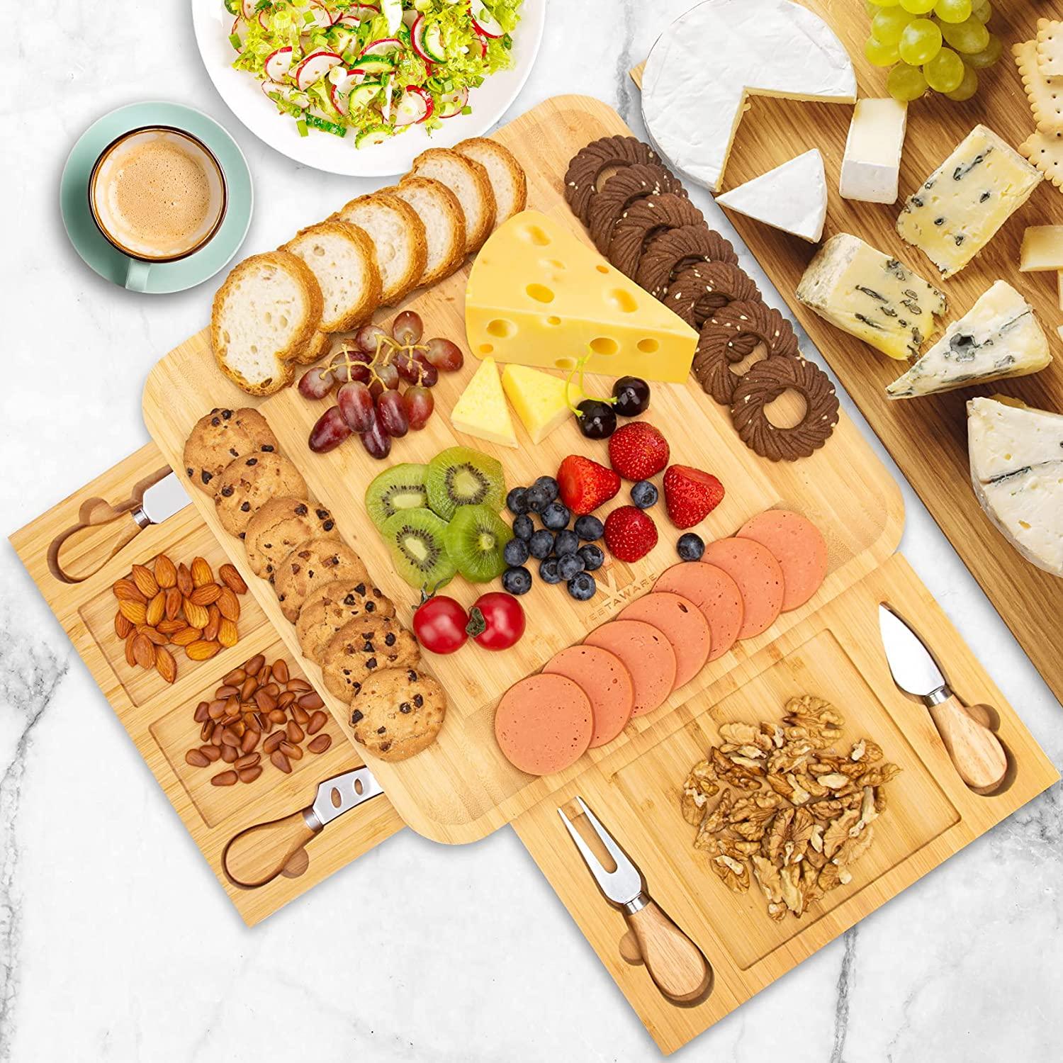 13-Inch Bamboo Cheese Board Set - Durable & Eco-Friendly Charcuterie Serving Tray for Wine Parties, Picnics & Entertaining