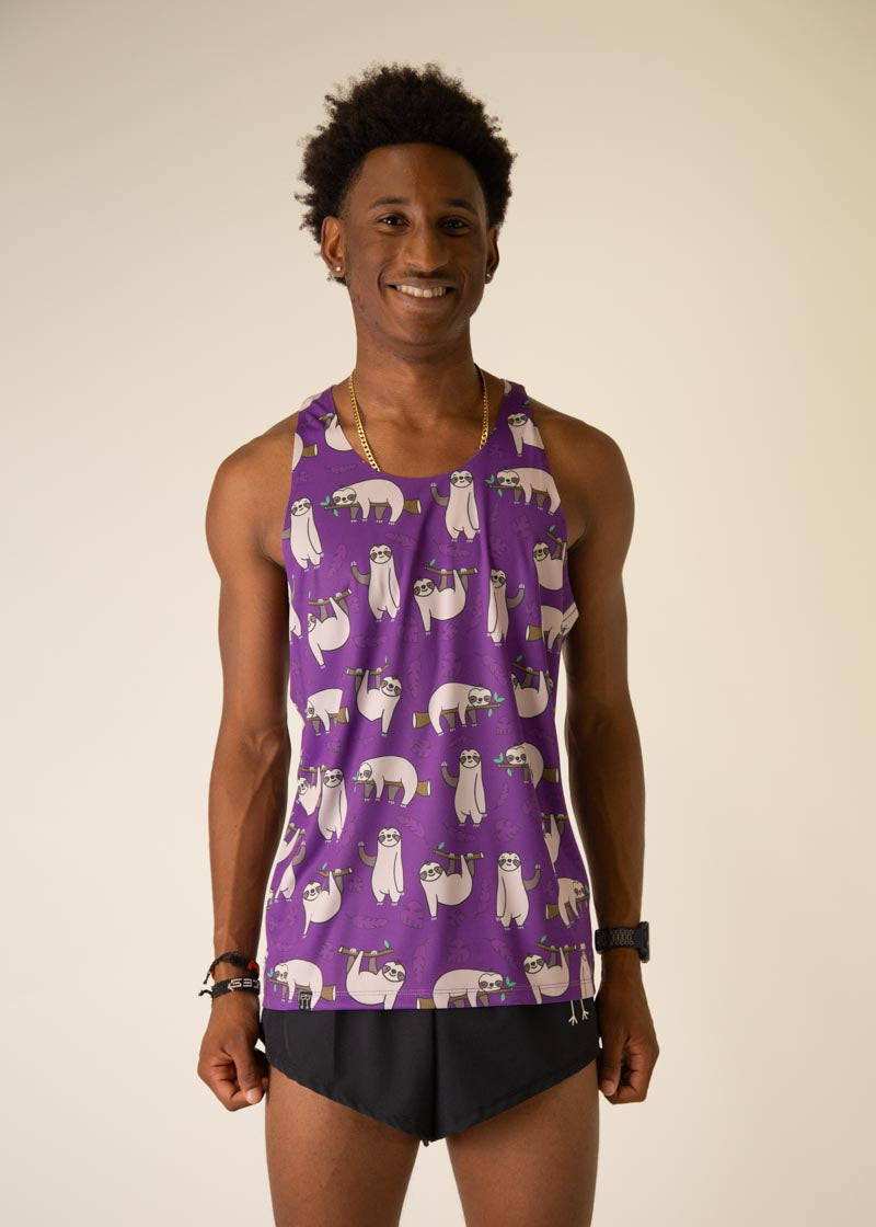 Men's Sloth Print Performance Singlet - Breathable & Moisture-Wicking Workout Tank Top for Gym, Running & Athletic Training