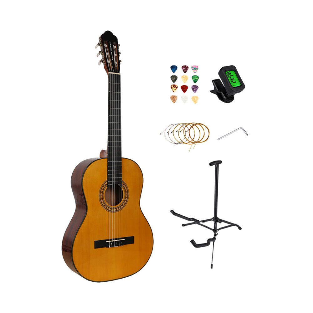 Power Acoustik GTRB AMBER 41 Inch Handmade Acoustic Guitar Bundle with Case, Strap, Picks & Tuner - Perfect for Beginners, Camping & Live Performances