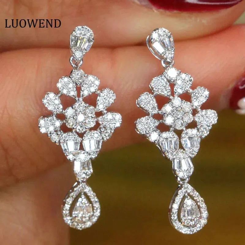 18K White Gold Luxury Palace Design 0.80 Carat Natural Diamond Drop Earrings for Women | Elegant Wedding Jewelry, Anniversary Gift & Special Occasion Accessories