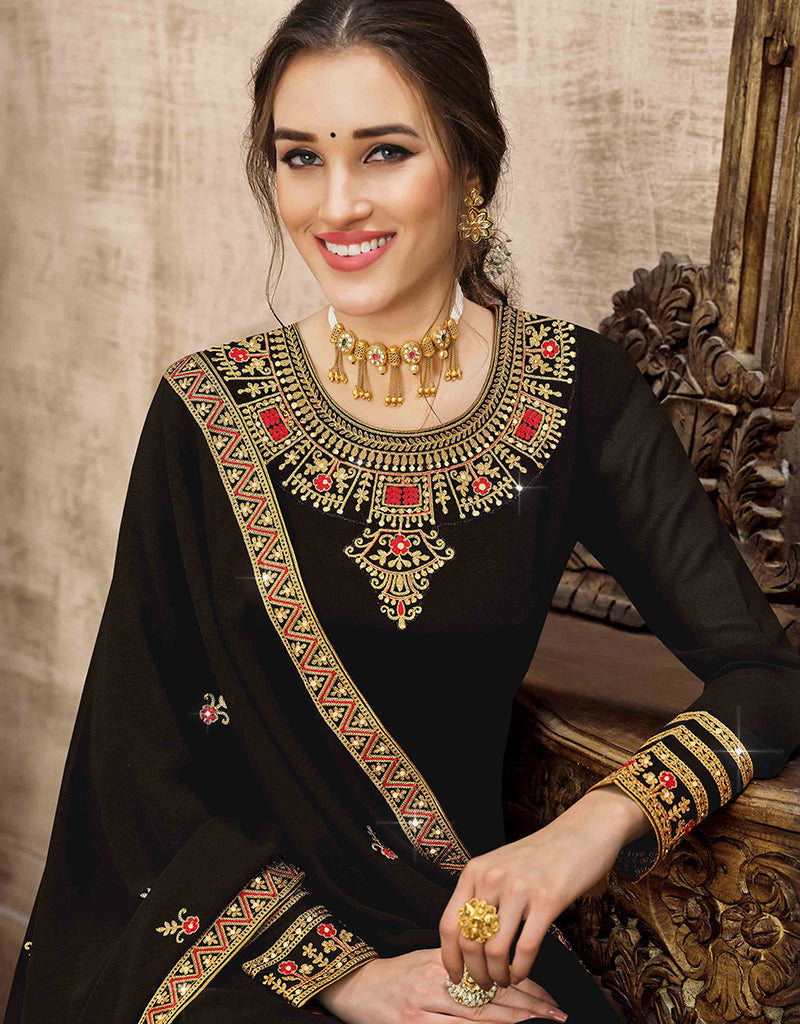 Elegant Black Swiss Georgette Pant Salwar Suit for Women - Traditional Indian Ethnic Wear for Weddings, Festivals & Special Occasions