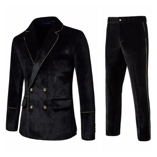 Luxury Gold Stripes Velvet Suit for Men - Elegant Formal Blazer & Pants Set - Perfect for Weddings, Parties & Special Occasions