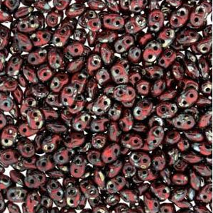 Czech Miniduo Glass Beads 8g Coral Red Picasso - Perfect for Jewelry Making, DIY Crafts, and Scrapbooking