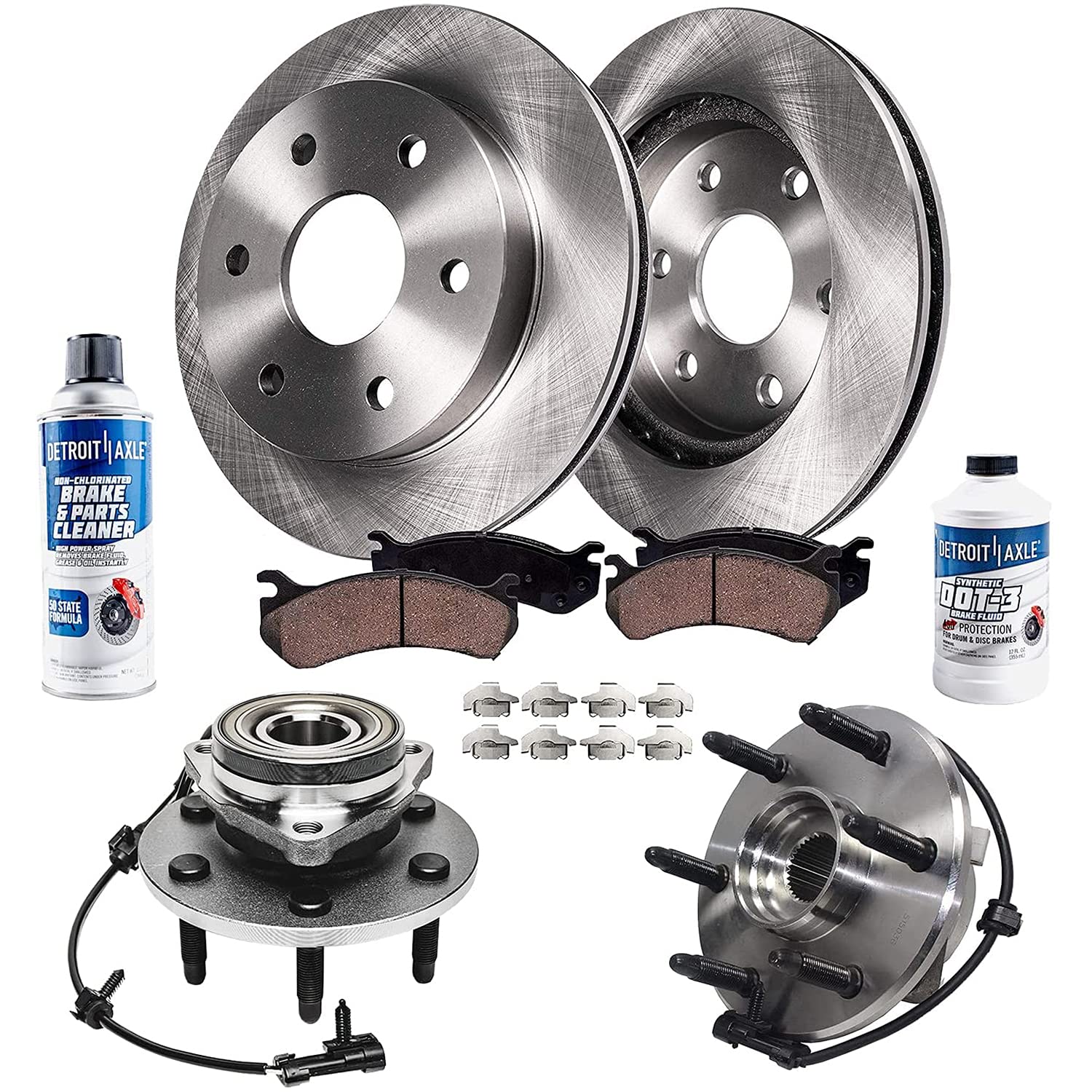 Detroit Axle Front Brake Kit for 4WD Chevy GMC Avalanche Express Suburban Savana Silverado Sierra 1500 Yukon Tahoe - Disc Brake Rotors, Pads & Wheel Bearing Hubs Replacement (12