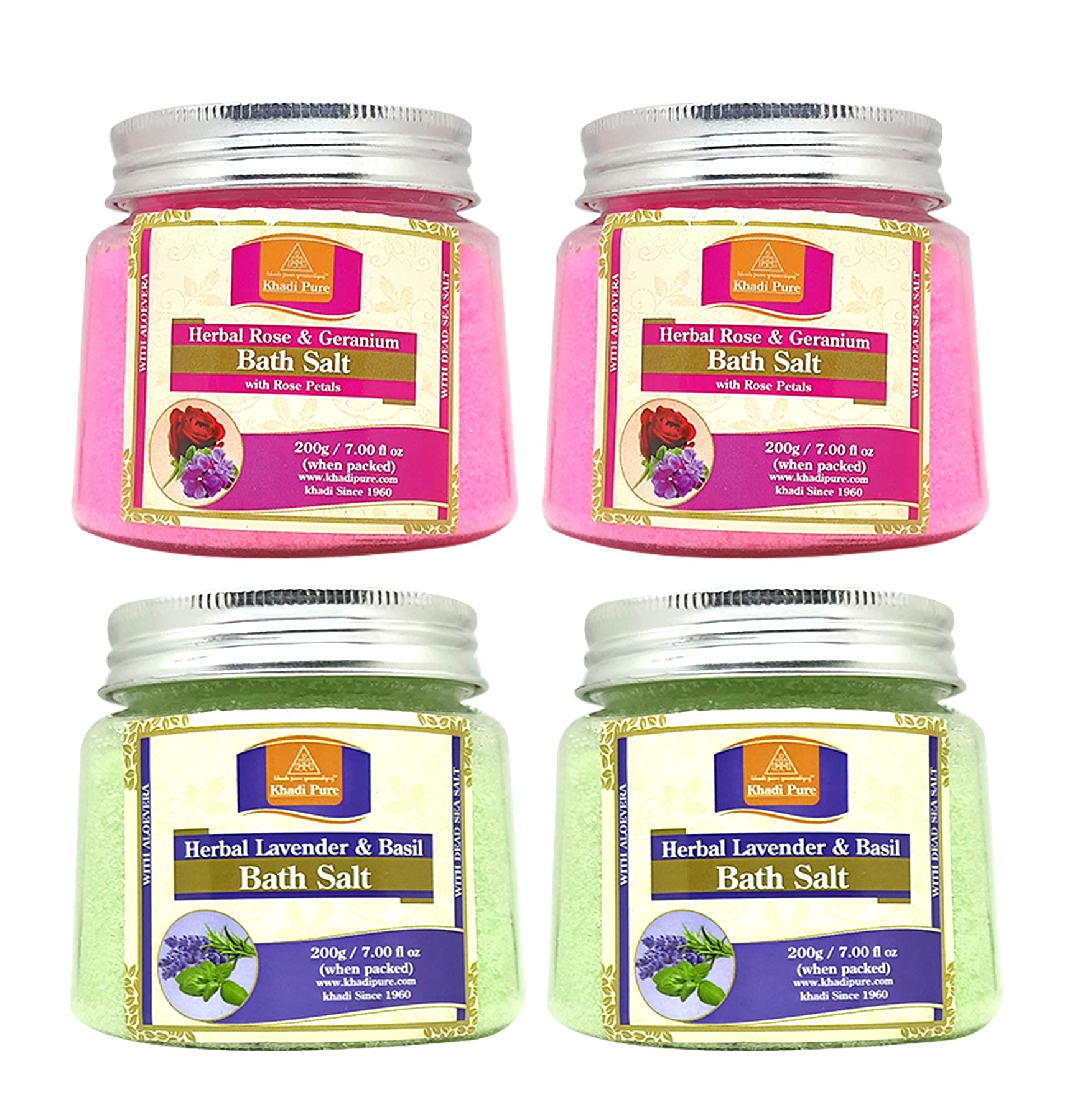 Khadi Pure Rose & Lavender Bath Salt for Relaxation - 200g (Pack of 4) | Aromatherapy, Stress Relief & Skin Care | Perfect for Spa Nights, Self-Care Gifts & Home Wellness