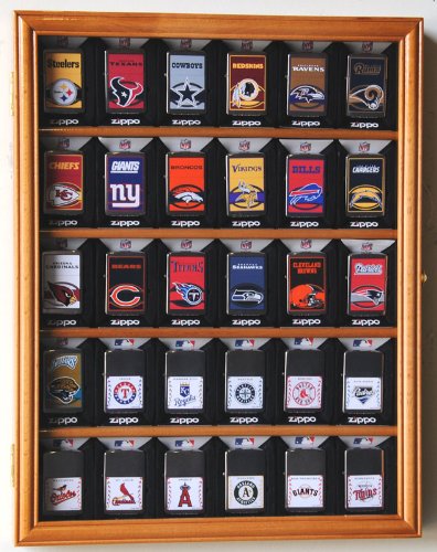 30 Zippo Lighter Display Case Wall Mount Cabinet - Cherry Wood for Collectors & Retail Stores - Perfect for Home Bars, Smoke Shops & Gift Displays