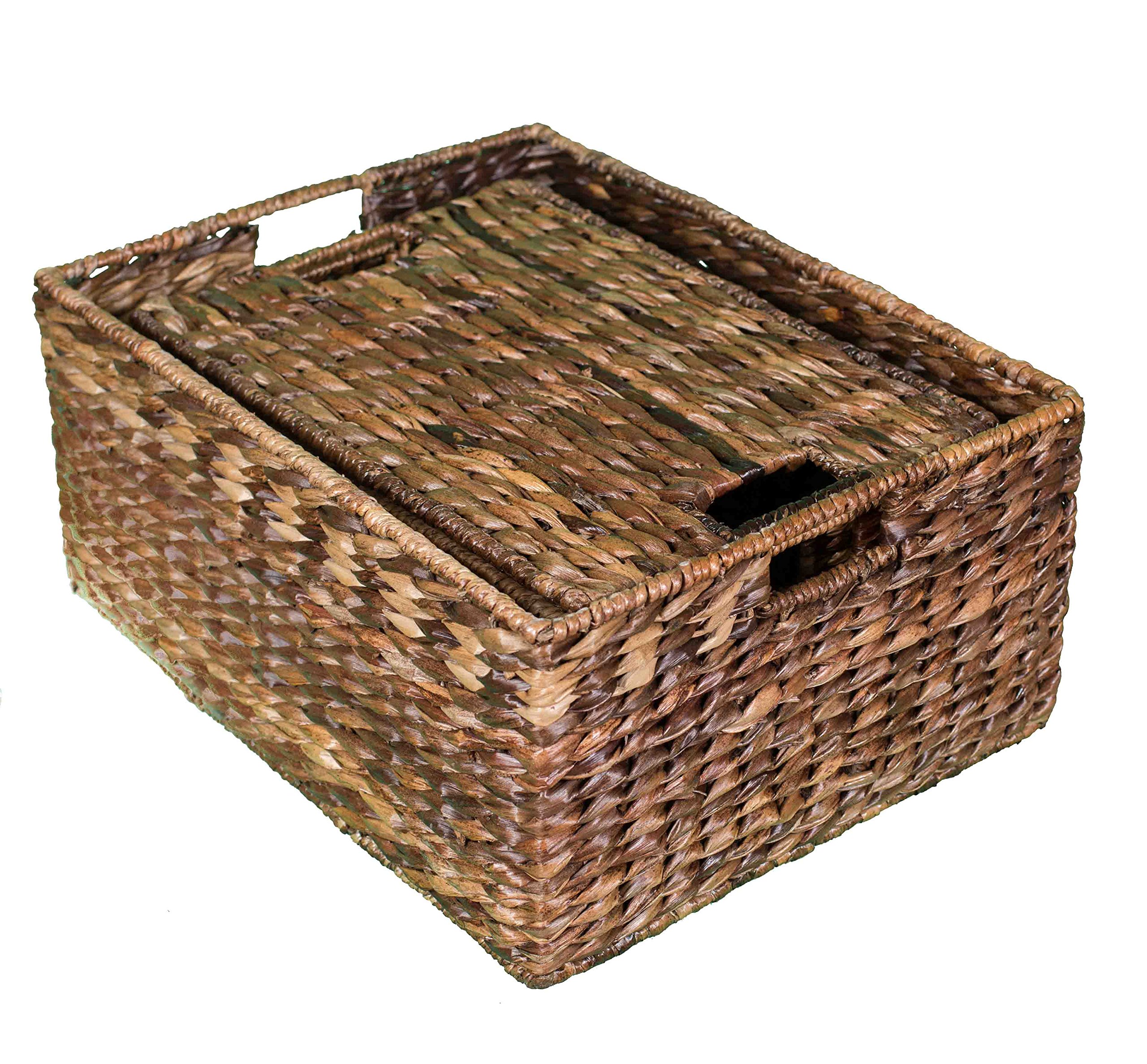 BIRDROCK HOME Set of 3 Handwoven Abaca Nesting Baskets with Handles - Natural Storage Organizer for Towels, Clothes, Toys & Home Decor | Perfect for Living Room, Bedroom, Nursery, Office & Bathroom Organization