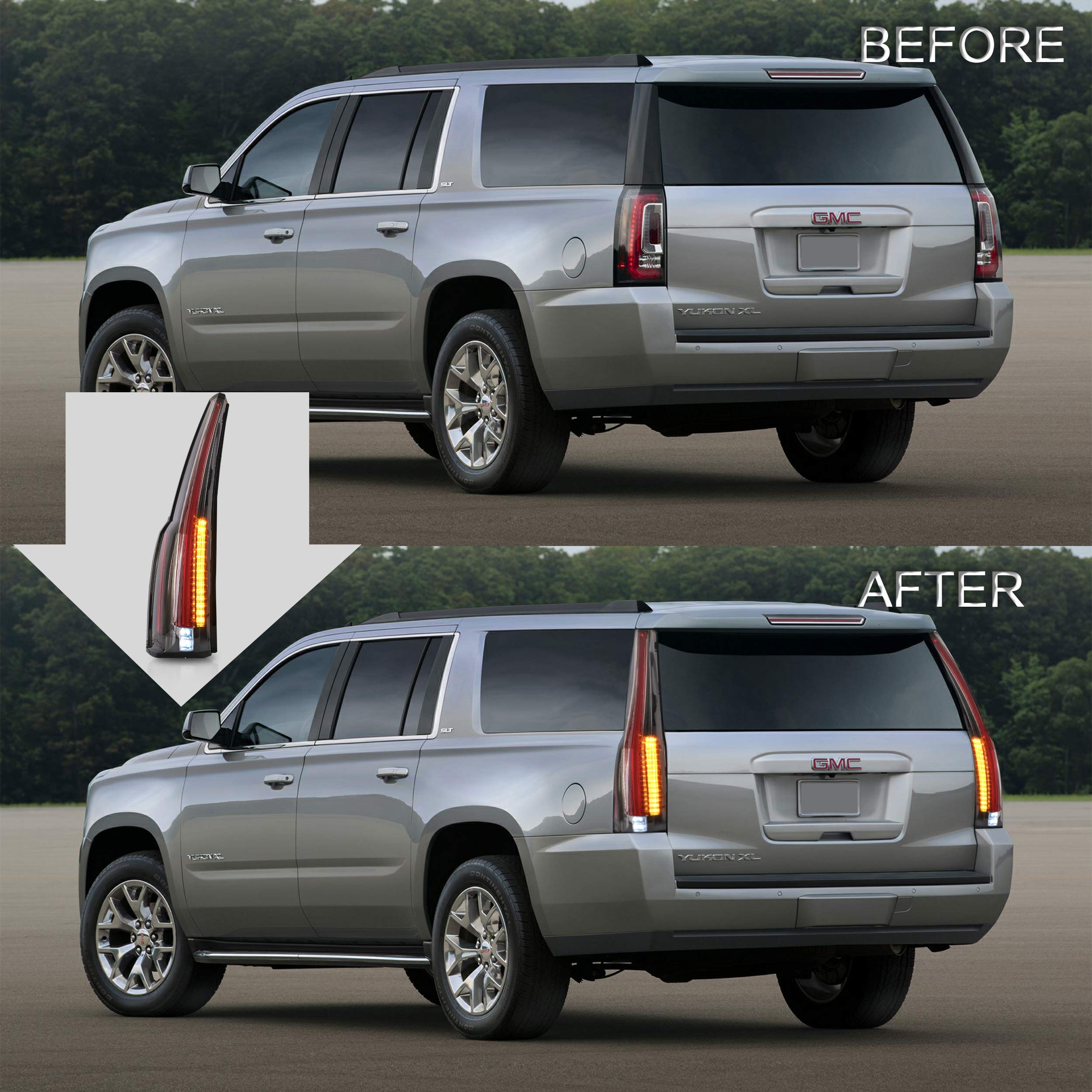 VLAND LED Tail Lights Assembly for 2015-2020 GMC Yukon - Red & Clear Rear Lamps with DRL, Fog Lights & Turn Signal - Plug & Play Replacement - Perfect for Night Driving & Off-Road Adventures