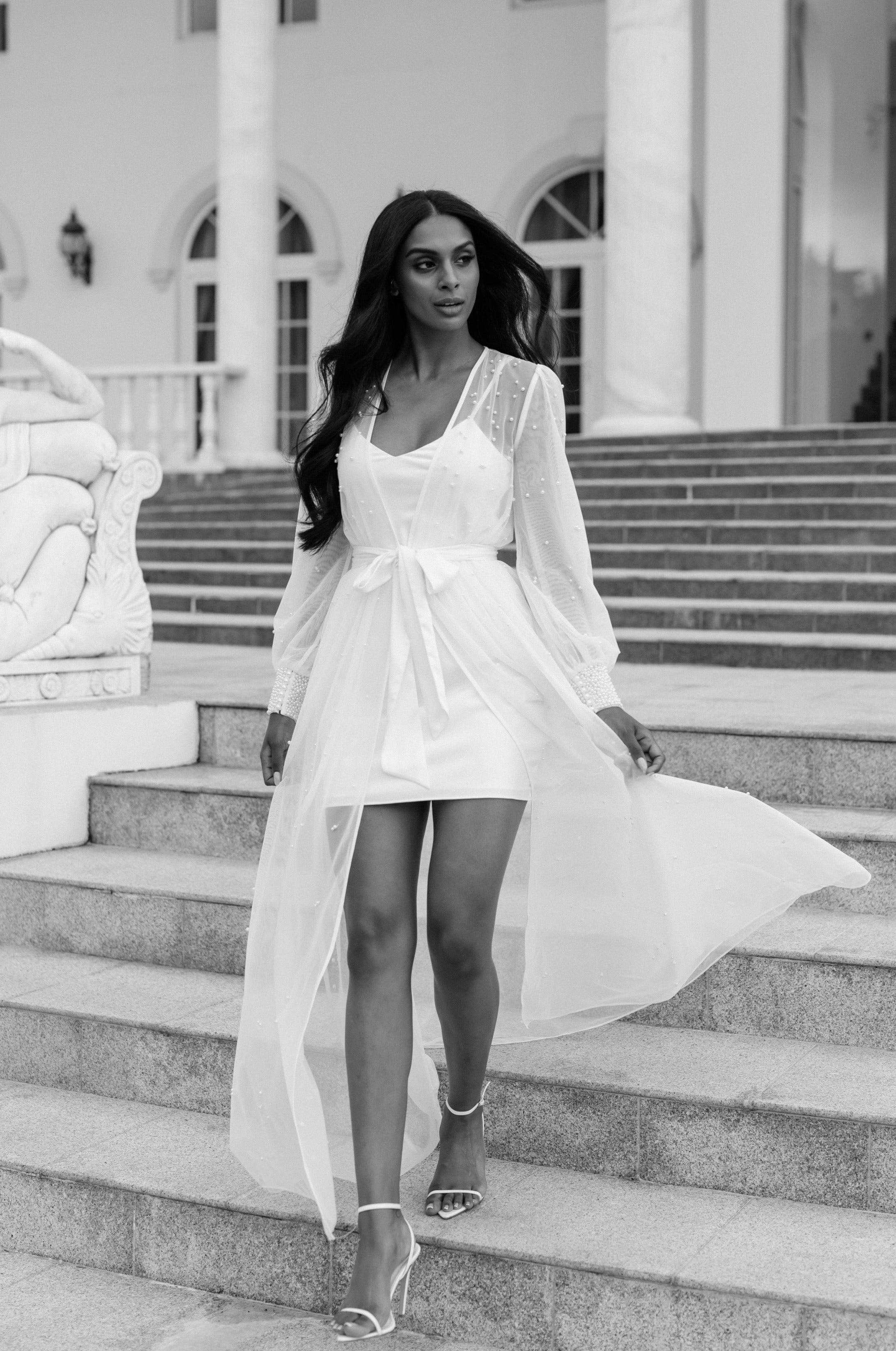 Elegant Ivy Hand-Beaded Pearl Mesh Maxi Dress with Slip - Perfect for Weddings, Parties & Special Occasions