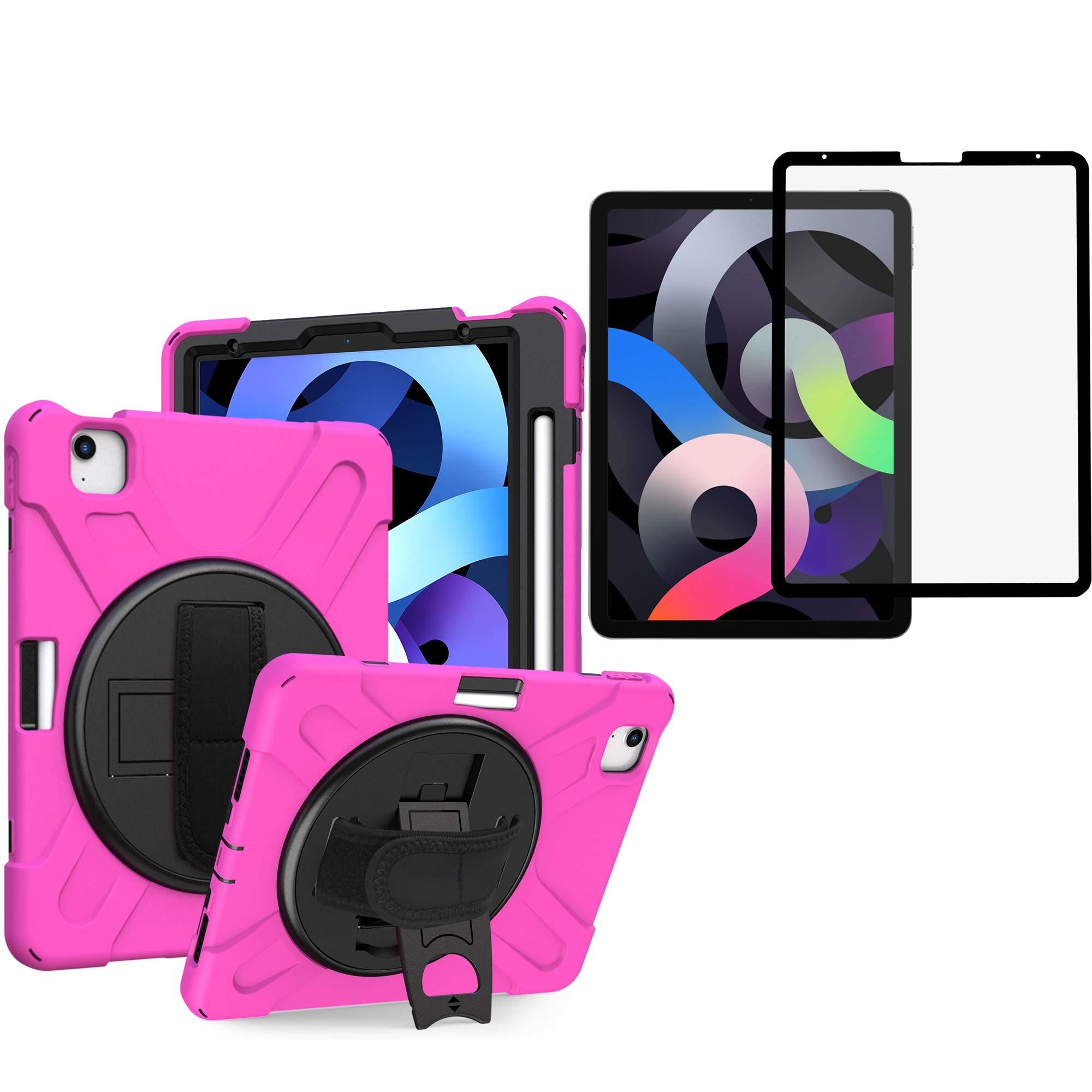 Shockproof Case for iPad Air 4th/5th Gen (2020/2021) - Heavy Duty Full Body Cover with Stand & Shatterproof Ceramic Screen Protector - Hot Pink | Perfect for Travel, Work & Outdoor Use