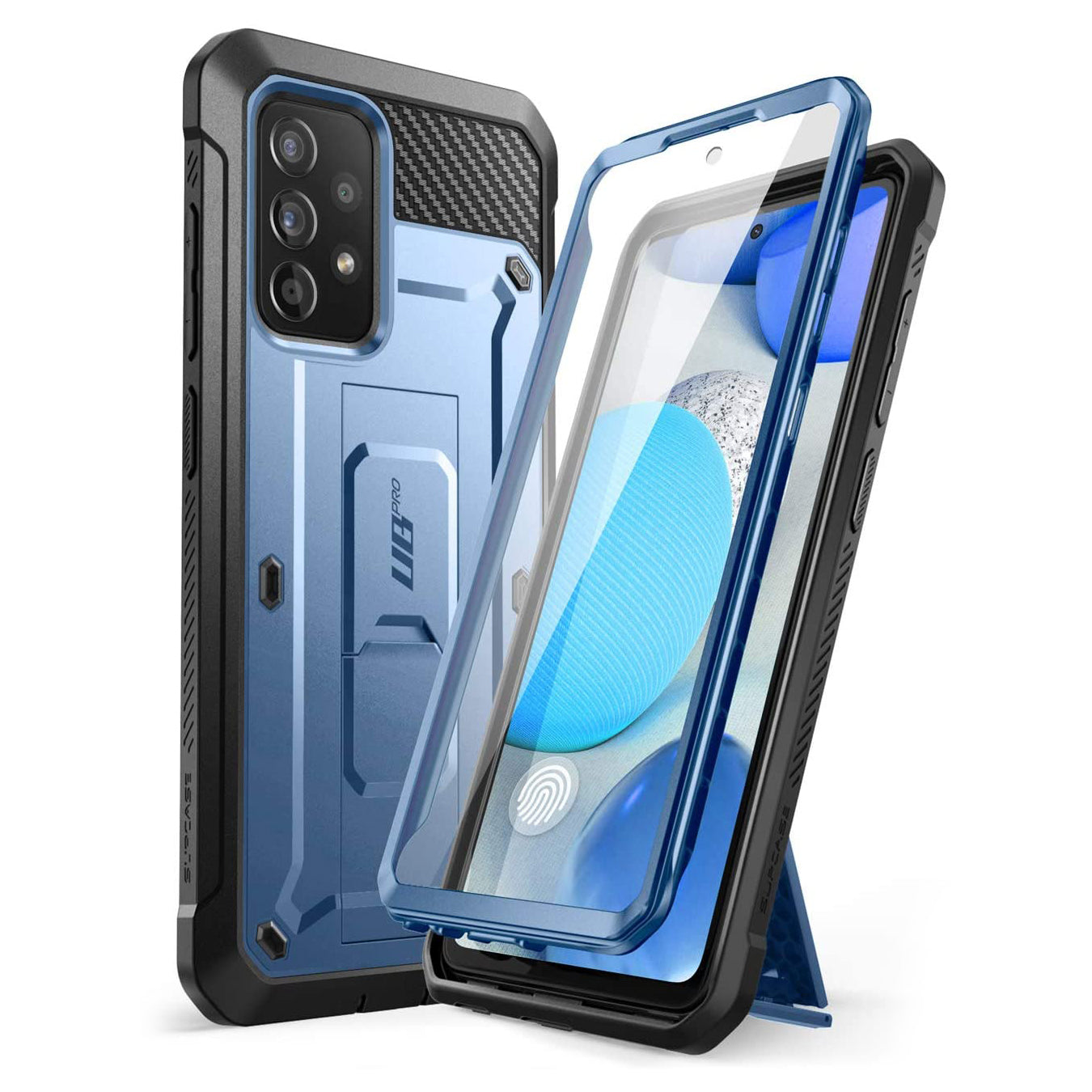 Samsung Galaxy A72 Unicorn Beetle Pro Rugged Holster Case - Heavy Duty Protective Cover with Built-in Screen Protector & Kickstand (Metallic Blue) - Perfect for Outdoor, Construction & Extreme Sports