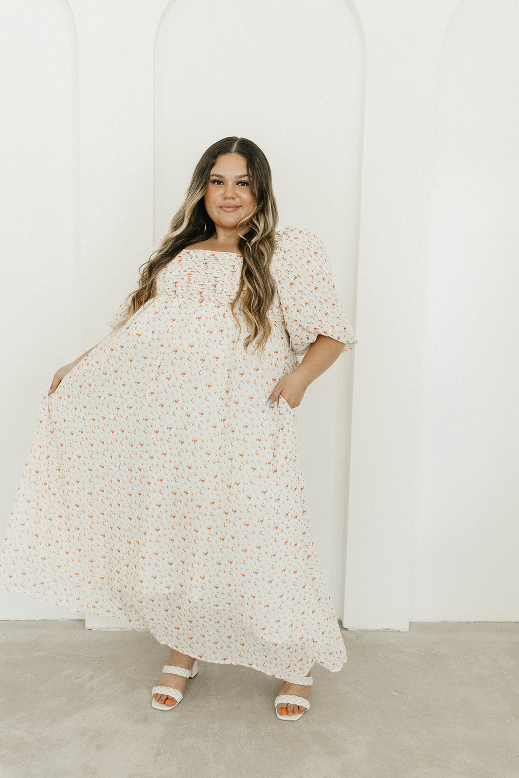 Melody Maxi Dress with Pleats & Bow Detail - Ivory Floral Print, Bump Friendly Maternity Dress, Inclusive Sizing S-3XL | Perfect for Weddings, Baby Showers & Summer Parties