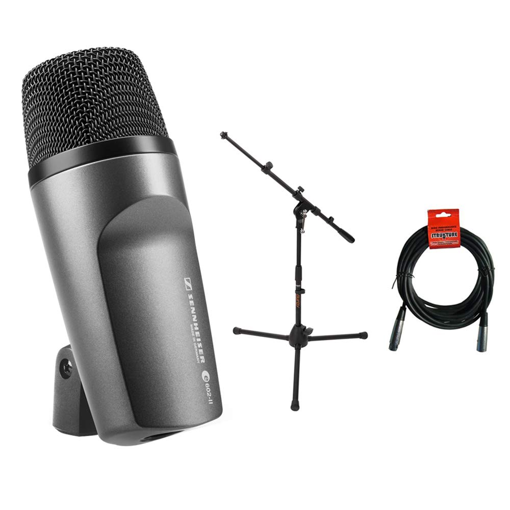 Sennheiser E602 II Cardioid Instrument Microphone with MS-5220T Tripod Stand & 20ft XLR Cable - Professional Studio Recording, Live Performances, Podcasting Bundle