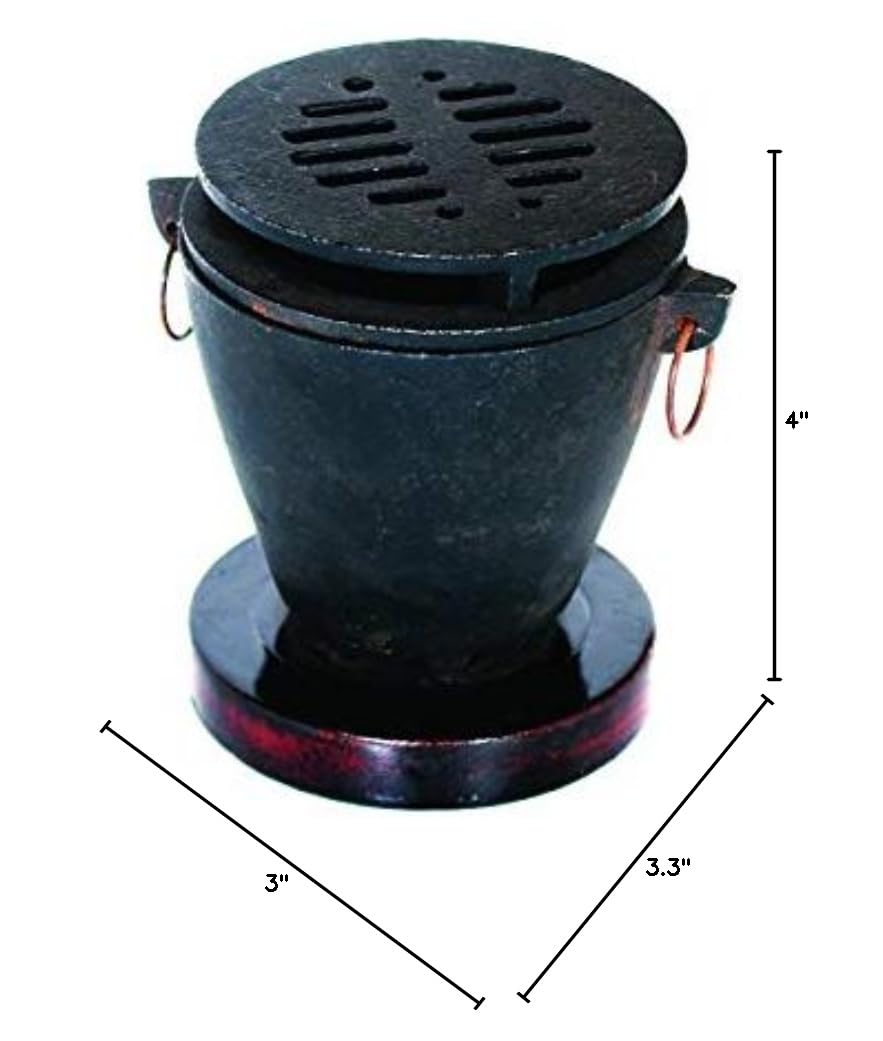 Premium Cast Iron Hibachi Grill Set with Wood Base - HG-35/CI (6-Piece) - Perfect for Outdoor BBQ, Camping & Backyard Gatherings