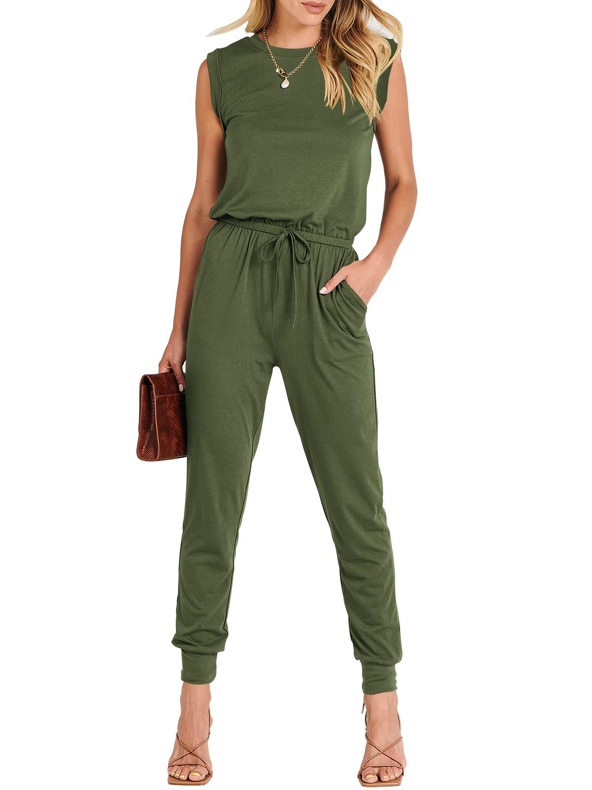 ANRABESS Women's Sleeveless Jumpsuit - Summer Casual Romper with Crewneck, Loose Fit & Stretchy Fabric | Trendy Outfits 2025 | Perfect for Beach, Vacation & Summer Parties