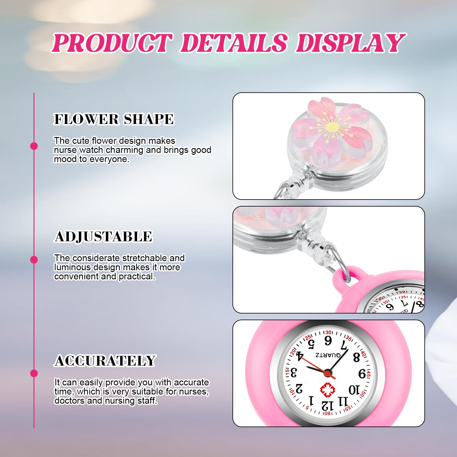 Stylish Tiong Pattern Nurse Watch - Flip Collar Clip Pocket Watch with Retractable Arabic Numeral Dial | Perfect for Medical Professionals & Healthcare Workers